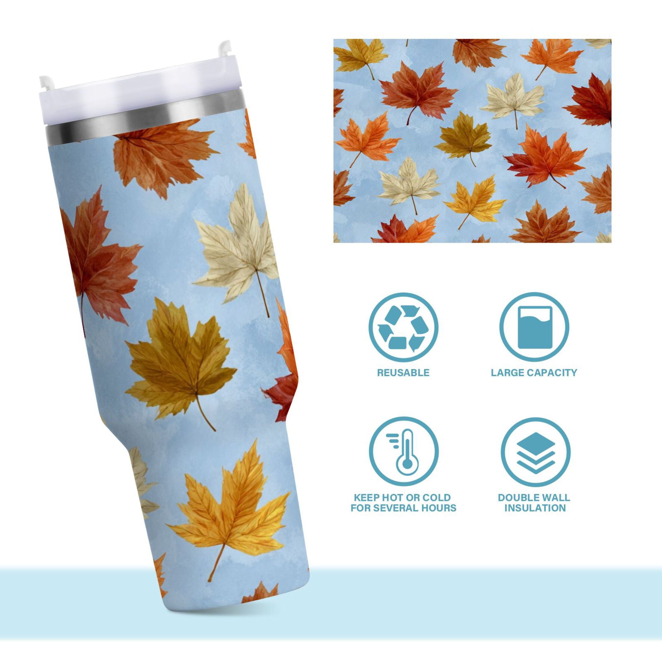 30 oz Insulated Stainless Steel Tumbler Double Wall Stainless Steel Tumbler with 2-Way Drinking Autumn Maple Leaves GIFZ