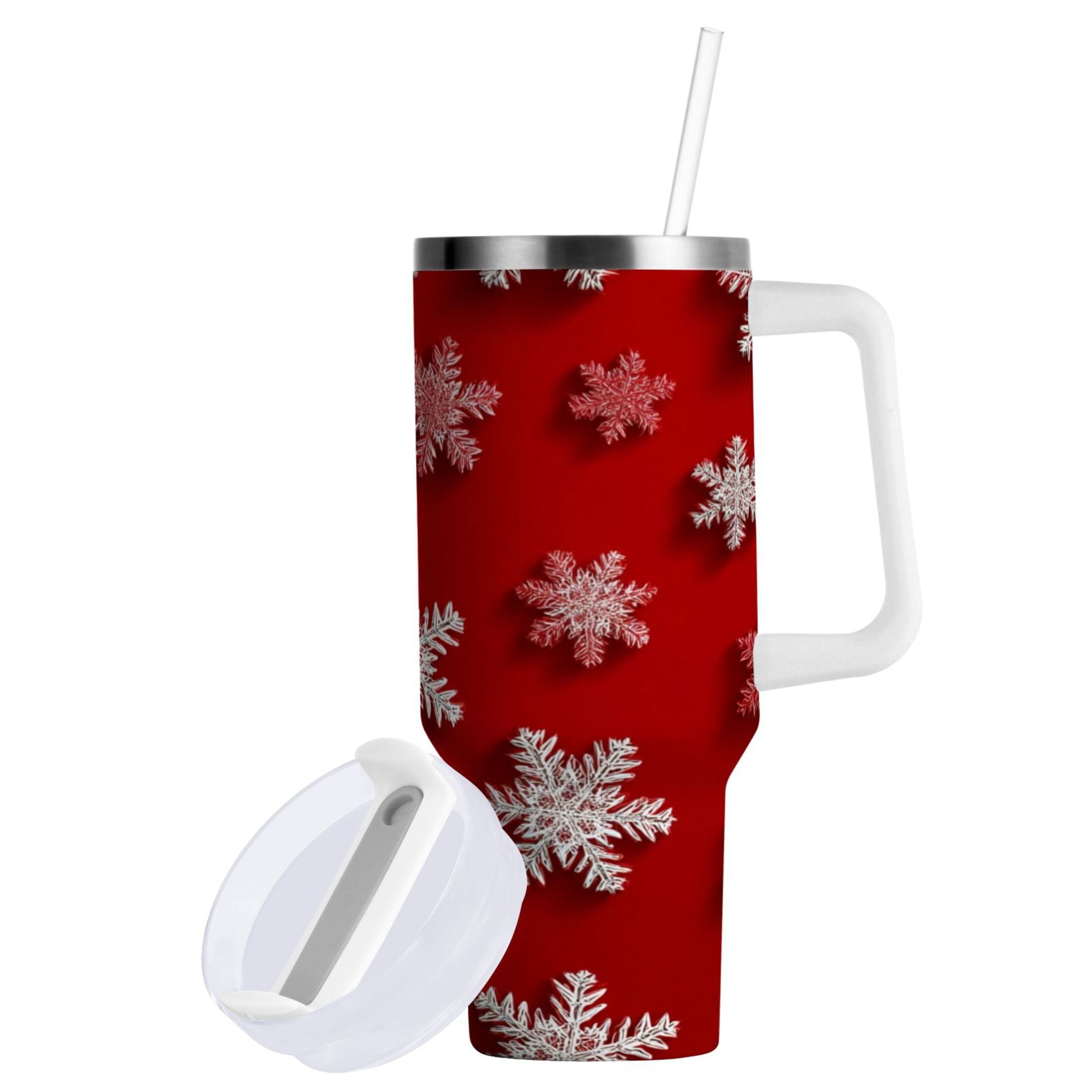 30 oz Insulated Stainless Steel Tumbler Double Wall Stainless Steel Tumbler with 2-Way Drinking Red and White Snowflakes RJUJ
