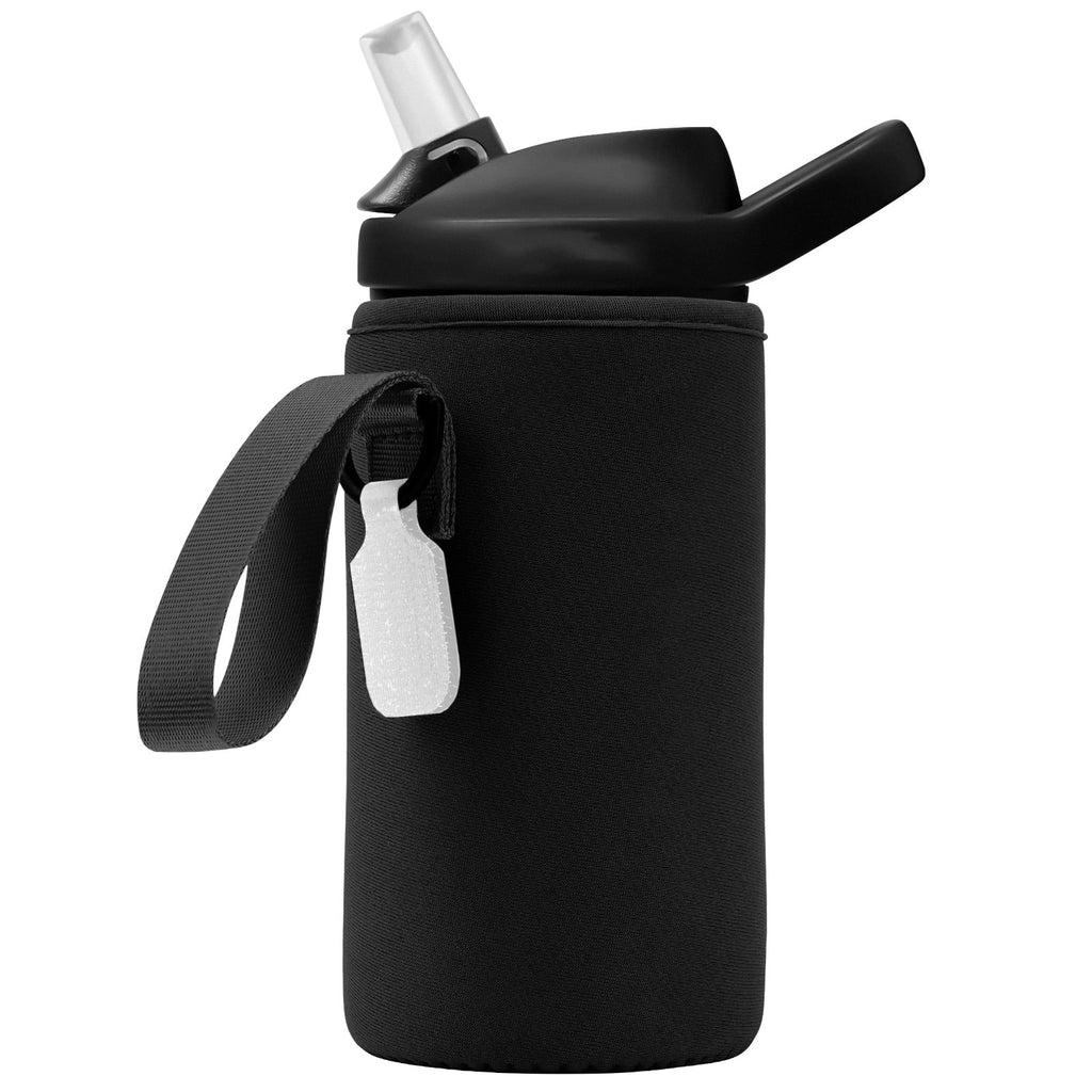 Linkidea Water Bottle Sleeve Compatible with CamelBak Eddy+ Tritan 14oz, Steel 12oz Kids Bottle, Waterbottle Holder Bag with Name Tag, Black BT2G