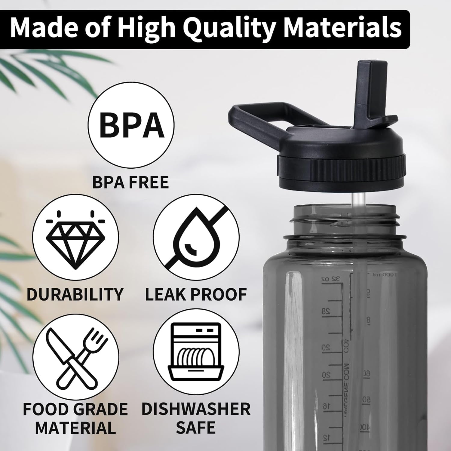 Straw Lid Compatible with Nalgene Water Bottles 32 OZ, BPA-Free Straws Lid with Handle for Nalgene Wide Mouth, Replacement Bottle Cap Accessories with 2 Straws and 1 Straw Brush XET3