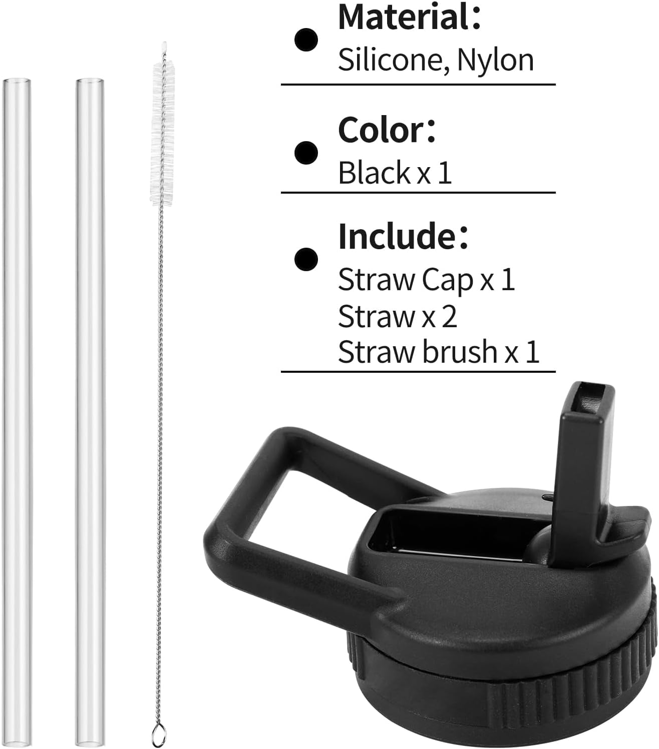 Straw Lid Compatible with Nalgene Water Bottles 32 OZ, BPA-Free Straws Lid with Handle for Nalgene Wide Mouth, Replacement Bottle Cap Accessories with 2 Straws and 1 Straw Brush XET3