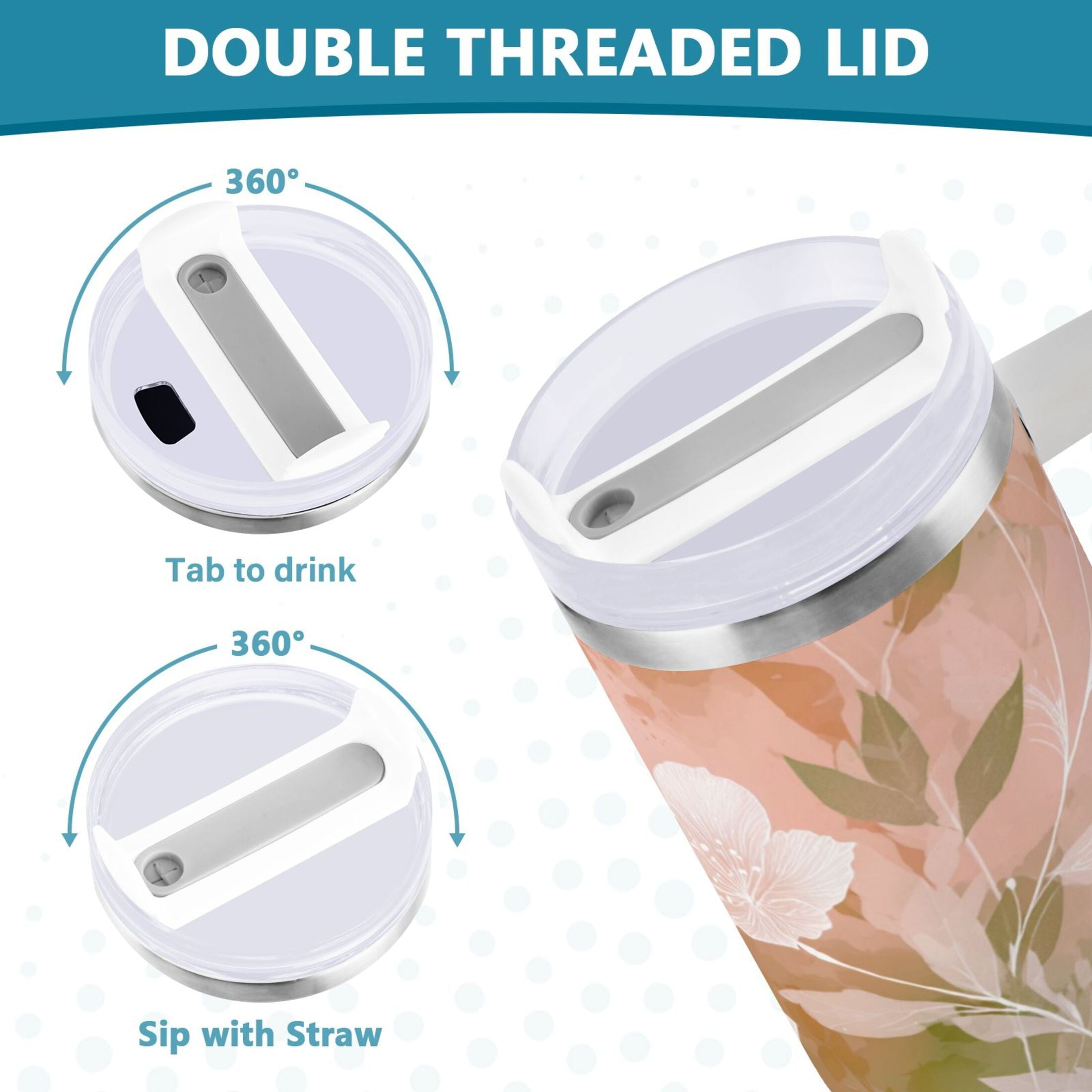 30 oz Insulated Stainless Steel Tumbler Double Wall Stainless Steel Tumbler with 2-Way Drinking Gradient Elegant Floral MX99