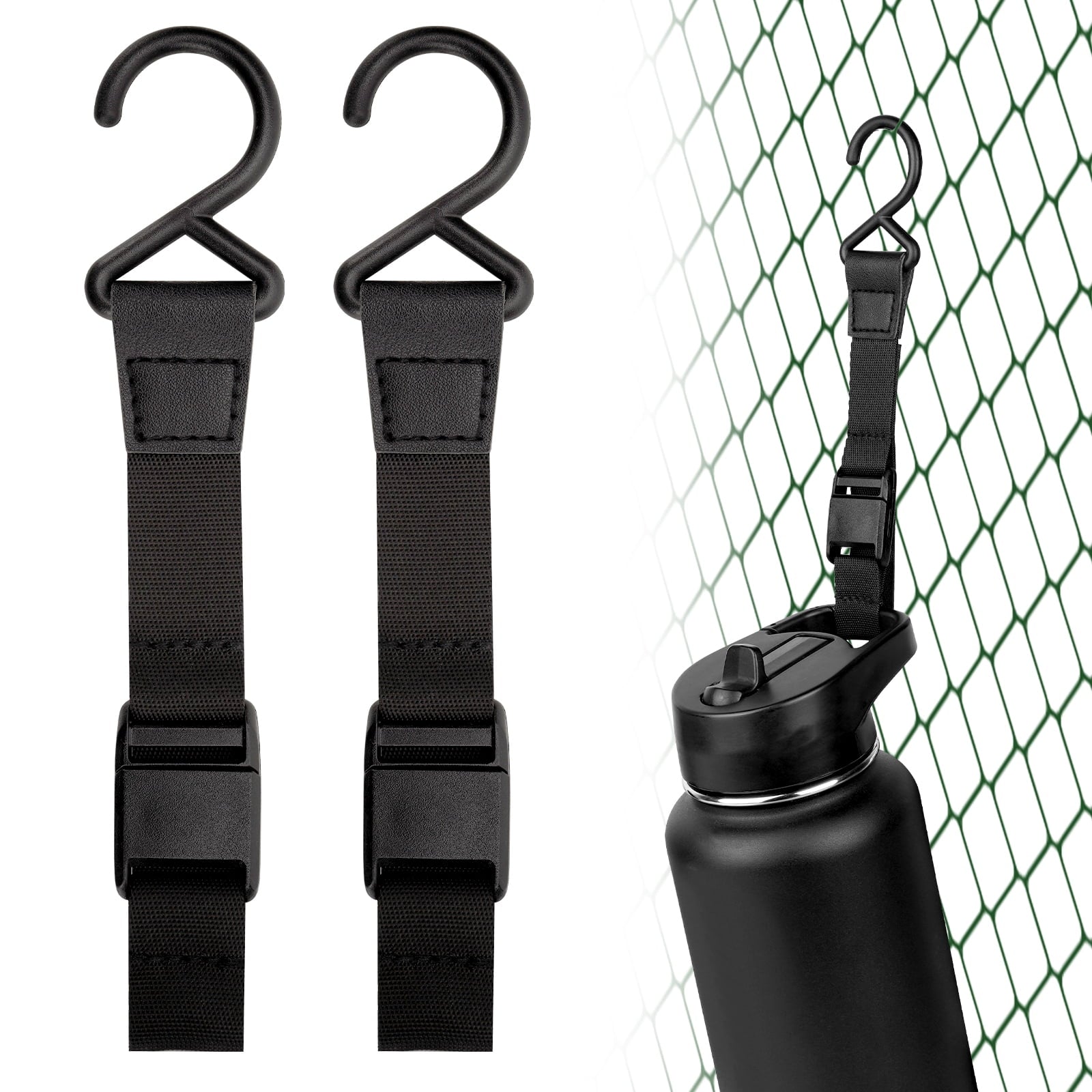 Linkidea 2 Pack Fence Hooks for Waterbottle, Compatible with Stanley, Nalgene, IRON FLASK with Handle Bottle &amp; Tumbler, S Shaped Hook Hanger Magnetic Buckle for Outdoor Sports Camping 4FYF