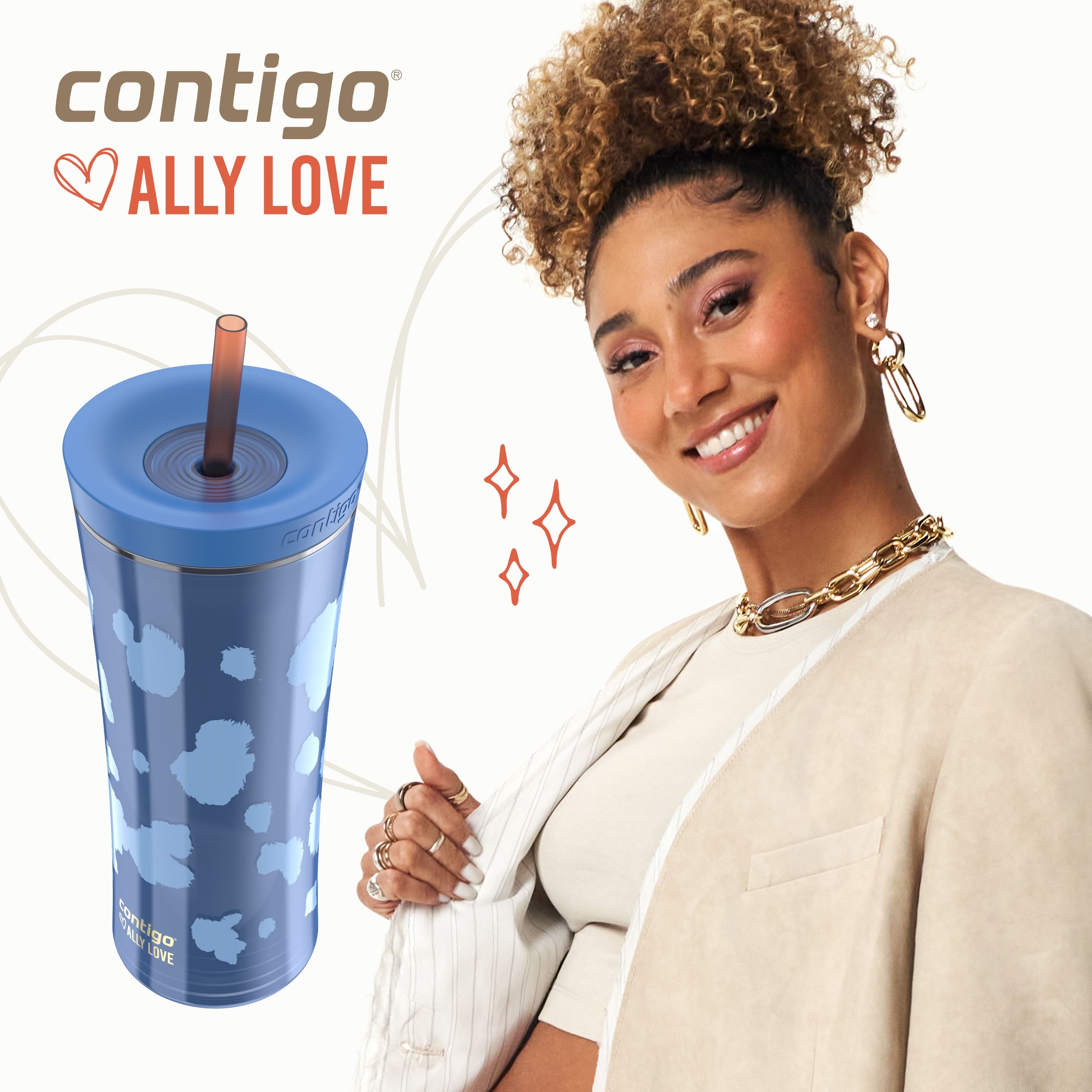 Contigo 20oz Shake &amp; Go Tumbler, Plastic with Straw, Stellar Jay Cowhide Couture 5PIQ