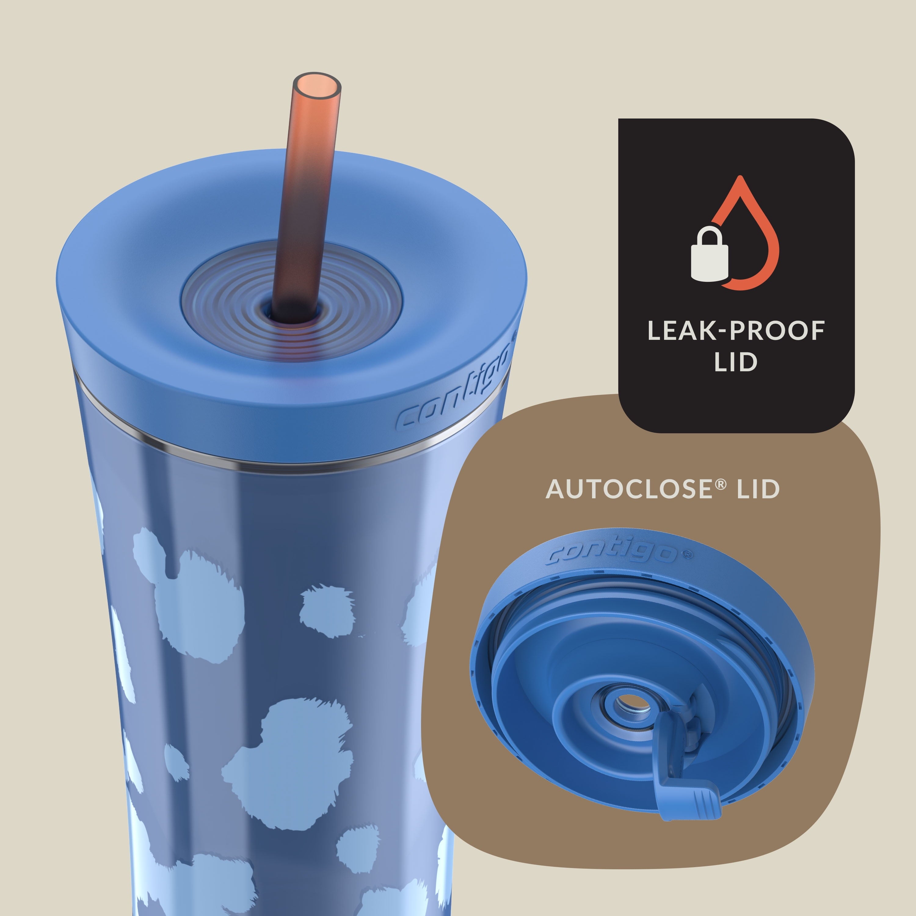 Contigo 20oz Shake &amp; Go Tumbler, Plastic with Straw, Stellar Jay Cowhide Couture 5PIQ