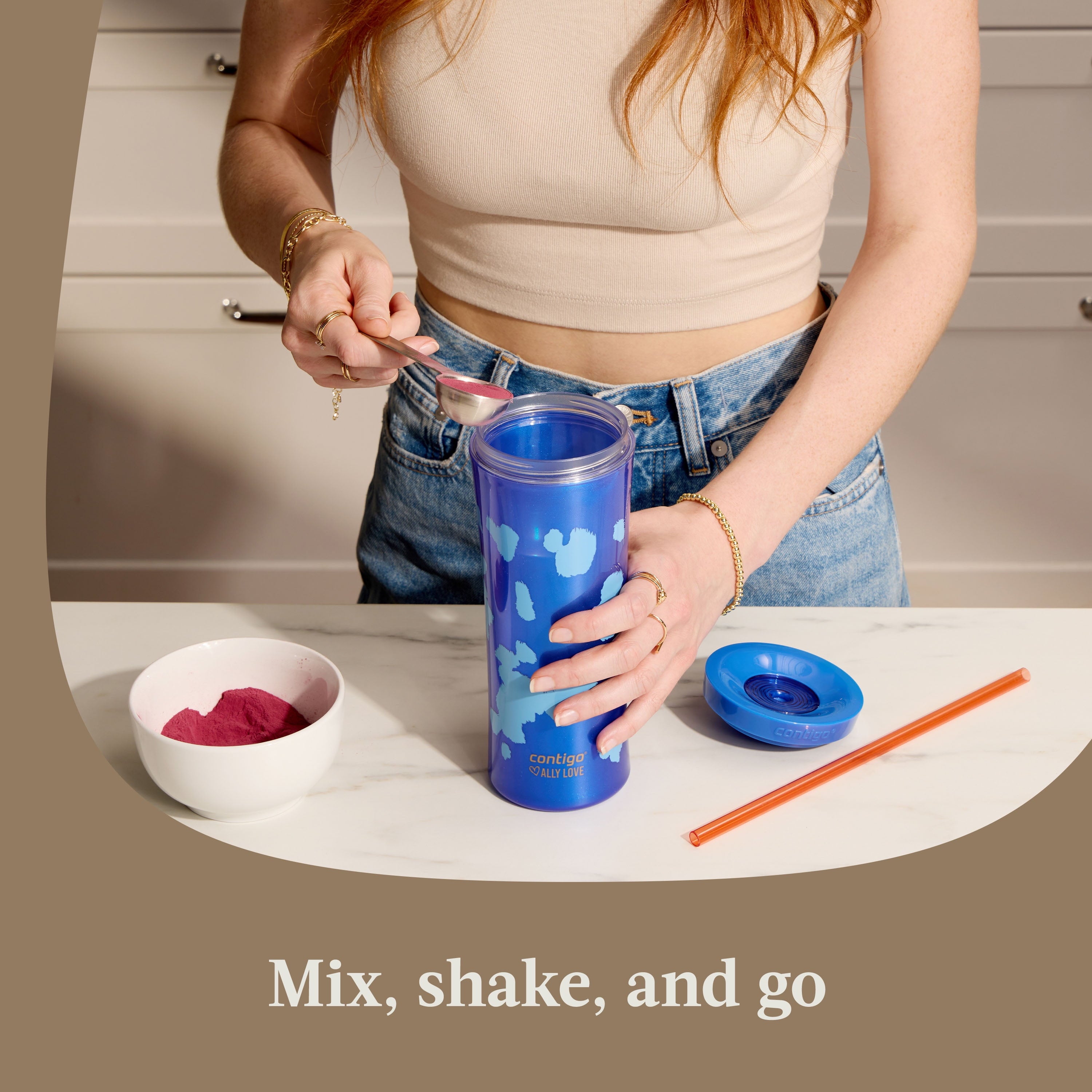 Contigo 20oz Shake &amp; Go Tumbler, Plastic with Straw, Stellar Jay Cowhide Couture 5PIQ