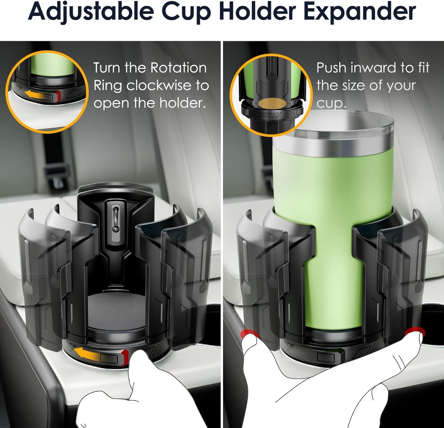 Cup Holder Expander: One-Button Open, Universal, Adjustable Holder(Diameter 2.6"- 4.8"), Cup Holder Expander for , , Nalgene, Takeya, Camelbak, Ramblers, , Tumblers, Mugs 546R