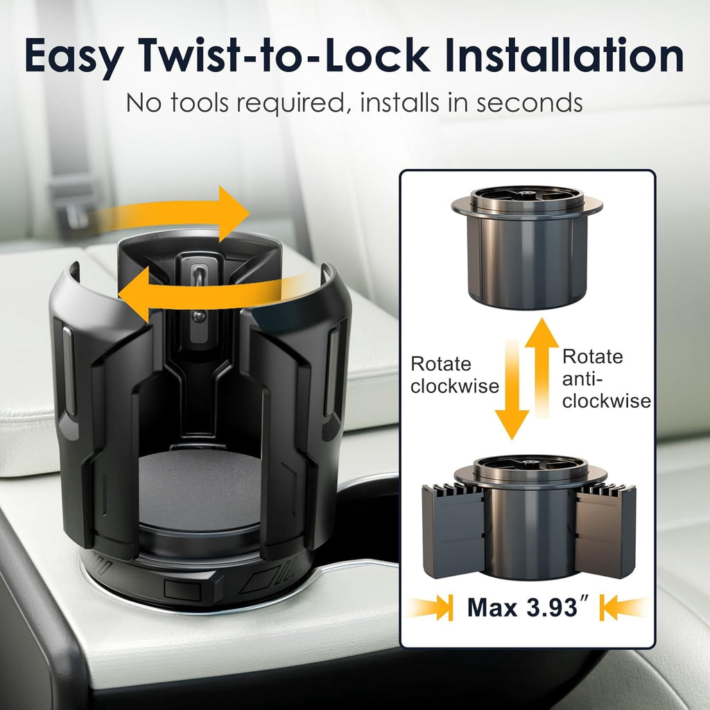Cup Holder Expander: One-Button Open, Universal, Adjustable Holder(Diameter 2.6"- 4.8"), Cup Holder Expander for , , Nalgene, Takeya, Camelbak, Ramblers, , Tumblers, Mugs 546R