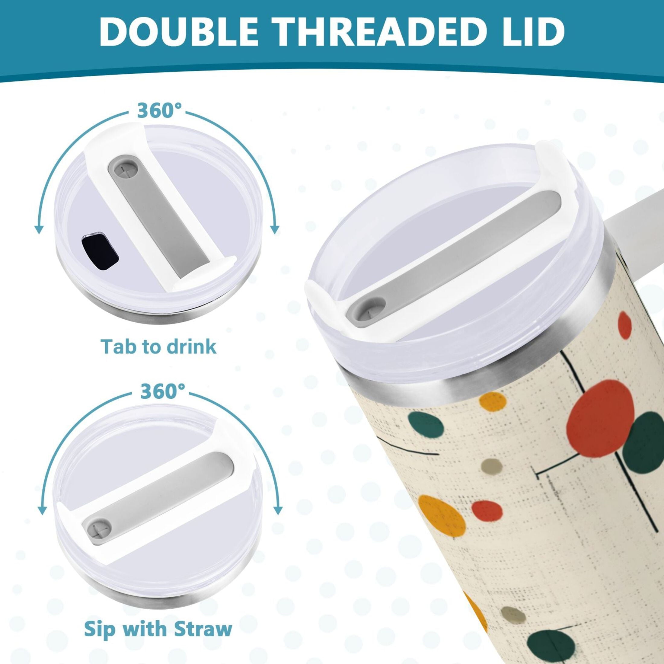 30 oz Insulated Stainless Steel Tumbler Double Wall Stainless Steel Tumbler with 2-Way Drinking Colorful Dots and Lines 8M2B