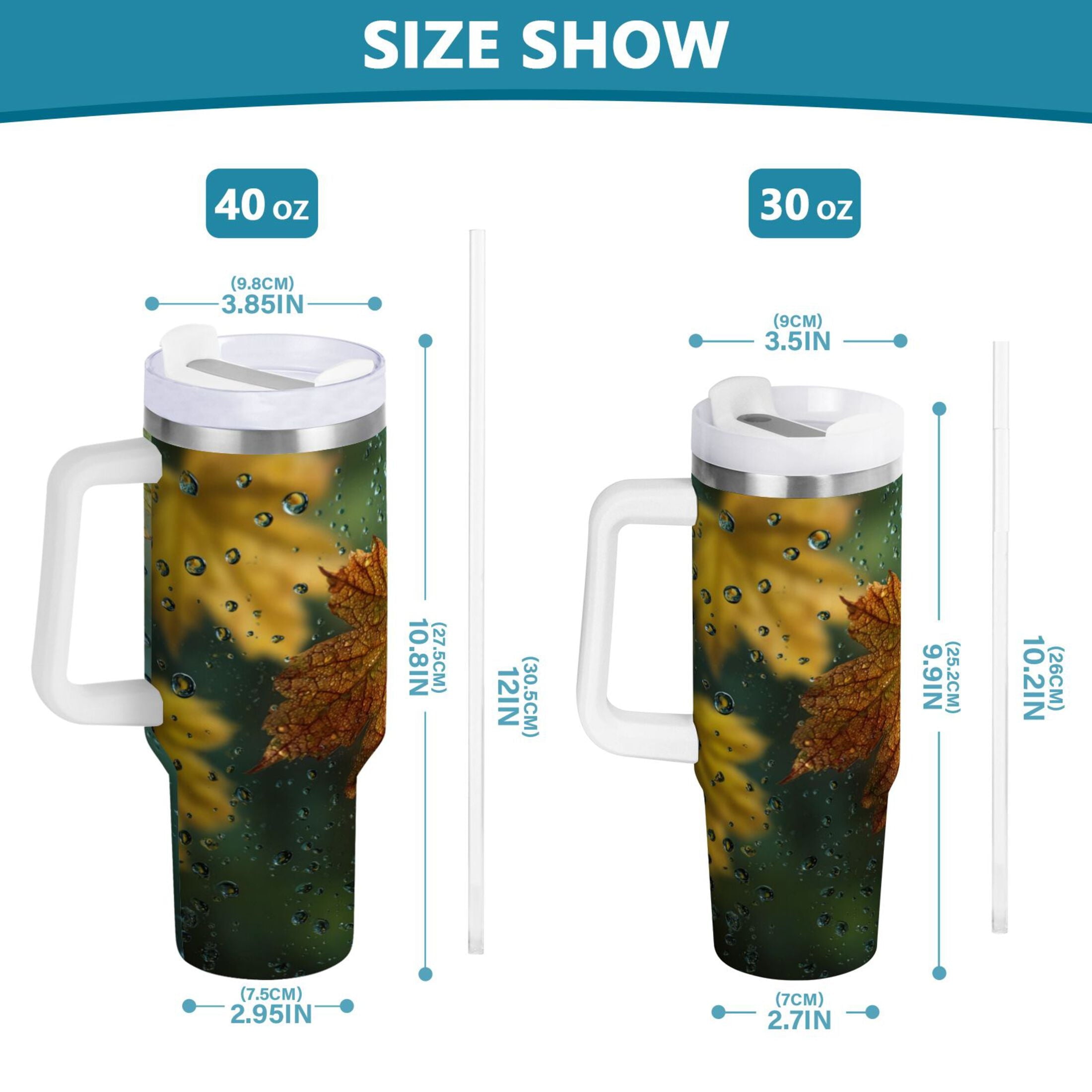 30 oz Insulated Stainless Steel Tumbler Double Wall Stainless Steel Tumbler with 2-Way Drinking Leaves with Water Droplets DSNH