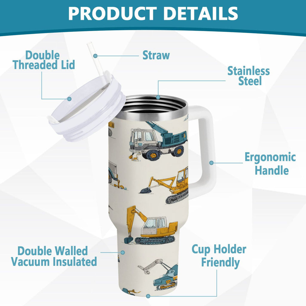 30 oz Insulated Stainless Steel Tumbler Double Wall Stainless Steel Tumbler with 2-Way Drinking Engineering Vehicle Pattern Z31E