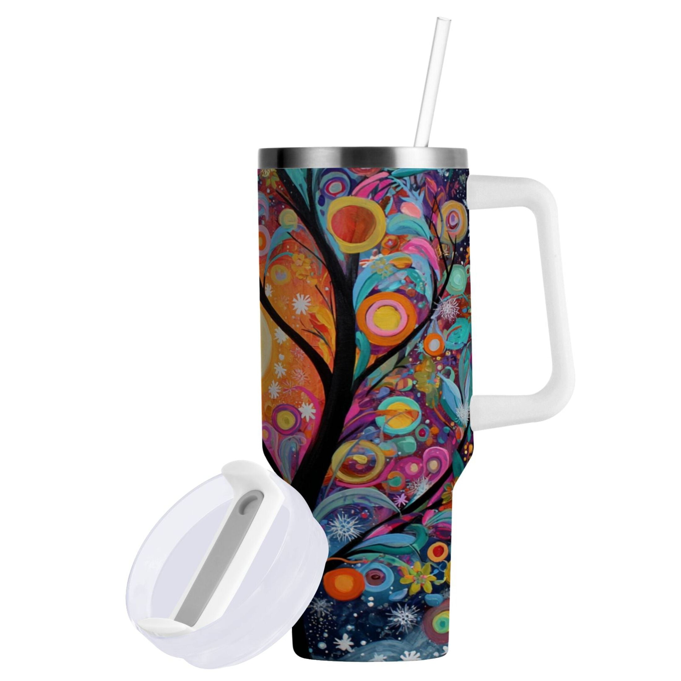 30 oz Insulated Stainless Steel Tumbler Double Wall Stainless Steel Tumbler with 2-Way Drinking Beautiful Abstract Tree Painting 2XBU