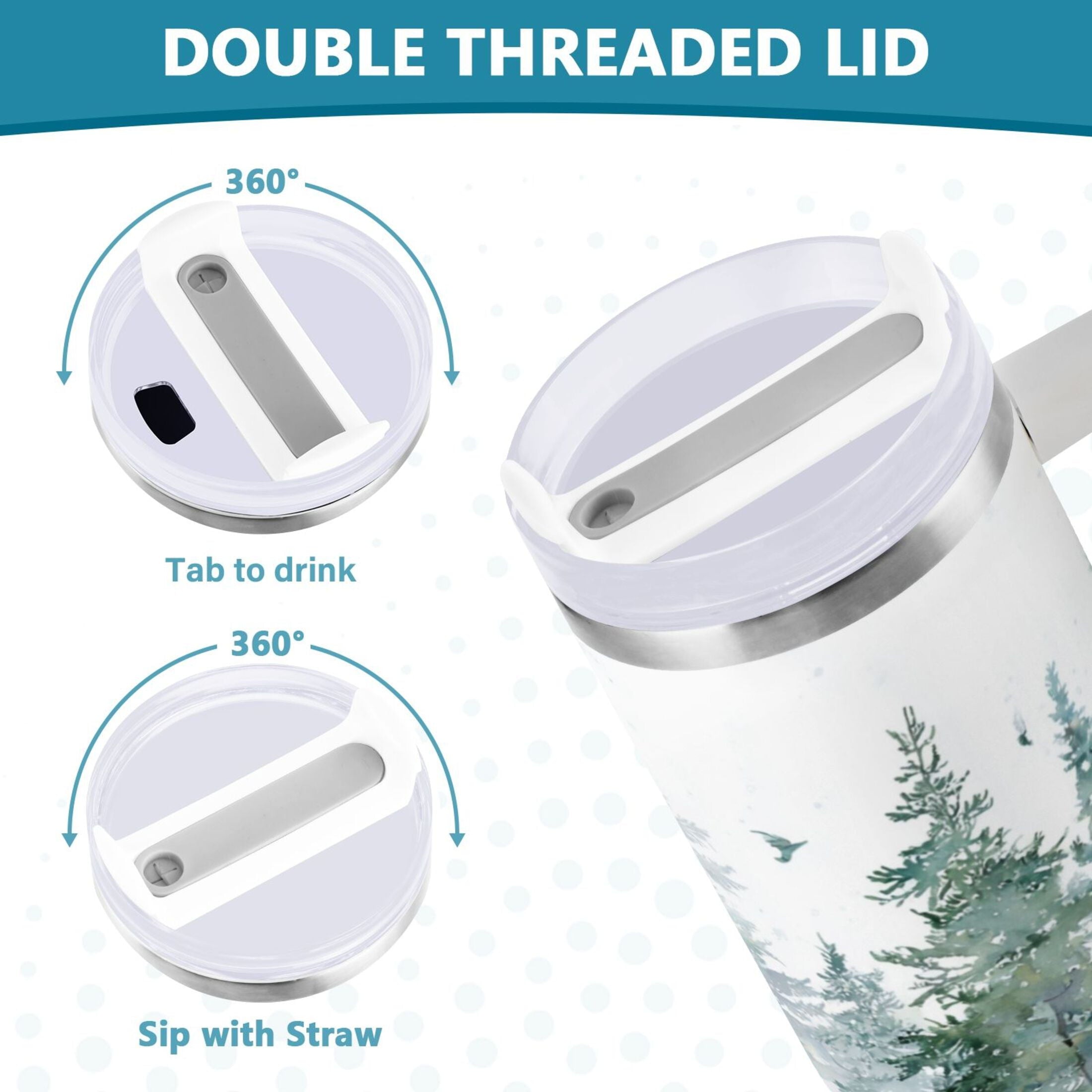 30 oz Insulated Stainless Steel Tumbler Double Wall Stainless Steel Tumbler with 2-Way Drinking Green Snowy Forest Scene PMJY