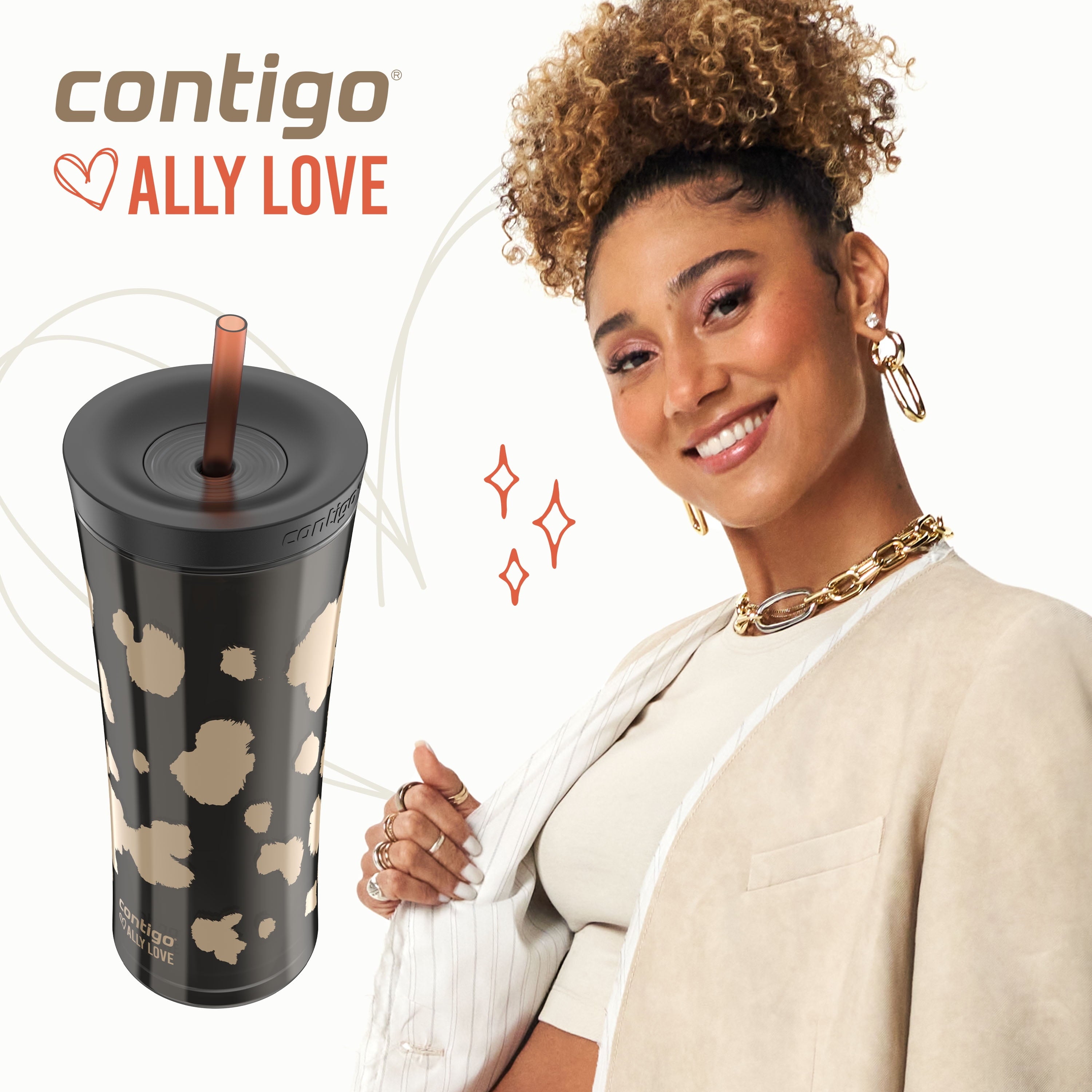 Contigo 20oz Shake &amp; Go Tumbler, Plastic with Straw, Licorice Cowhide Couture Z9MR