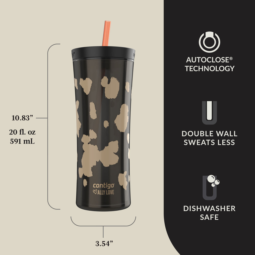 Contigo 20oz Shake &amp; Go Tumbler, Plastic with Straw, Licorice Cowhide Couture Z9MR