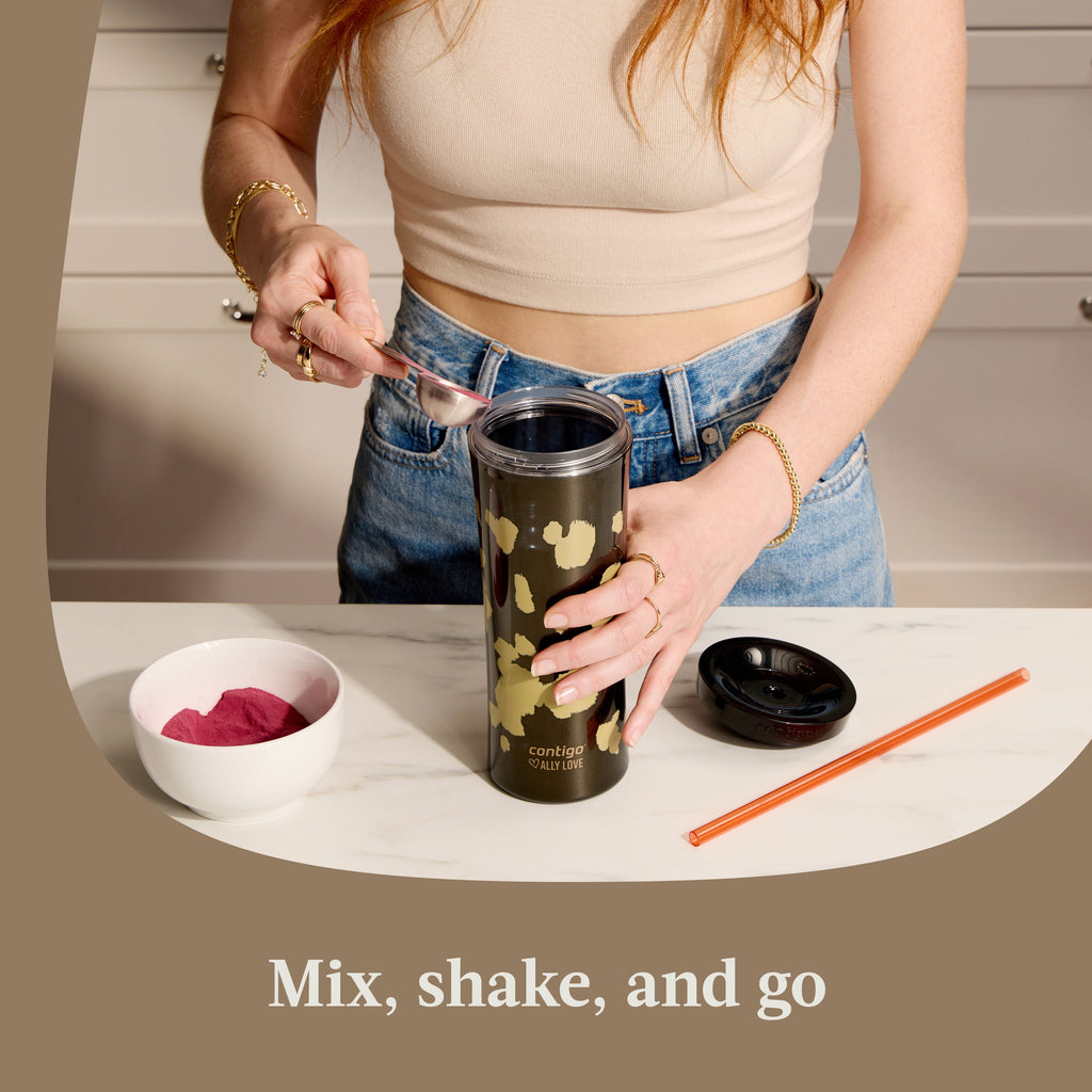 Contigo 20oz Shake &amp; Go Tumbler, Plastic with Straw, Licorice Cowhide Couture Z9MR
