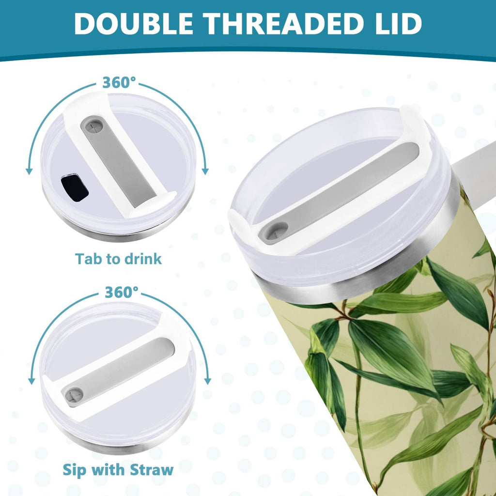 30 oz Insulated Stainless Steel Tumbler Double Wall Stainless Steel Tumbler with 2-Way Drinking Bamboo Pattern JN9Y
