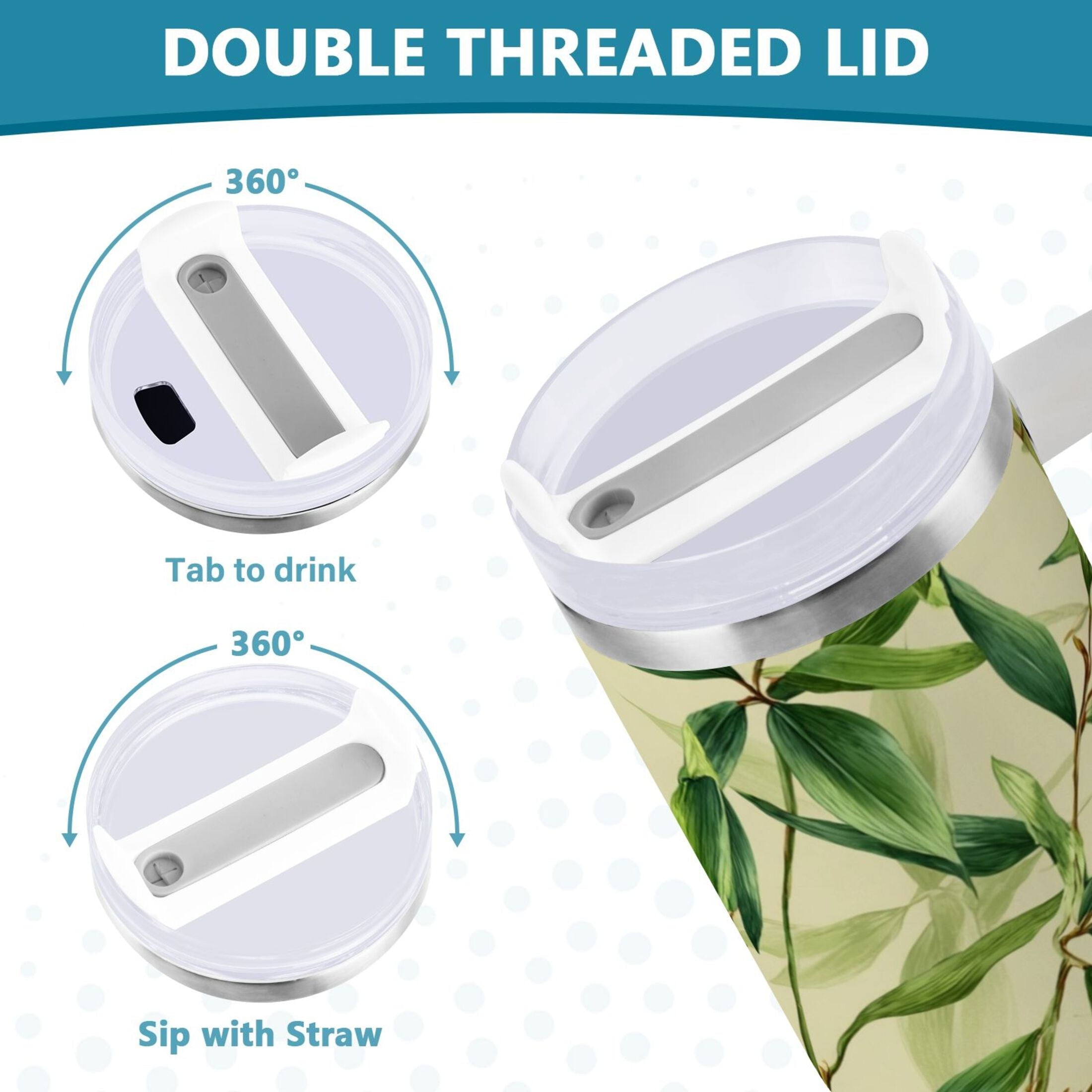 30 oz Insulated Stainless Steel Tumbler Double Wall Stainless Steel Tumbler with 2-Way Drinking Bamboo Pattern JN9Y