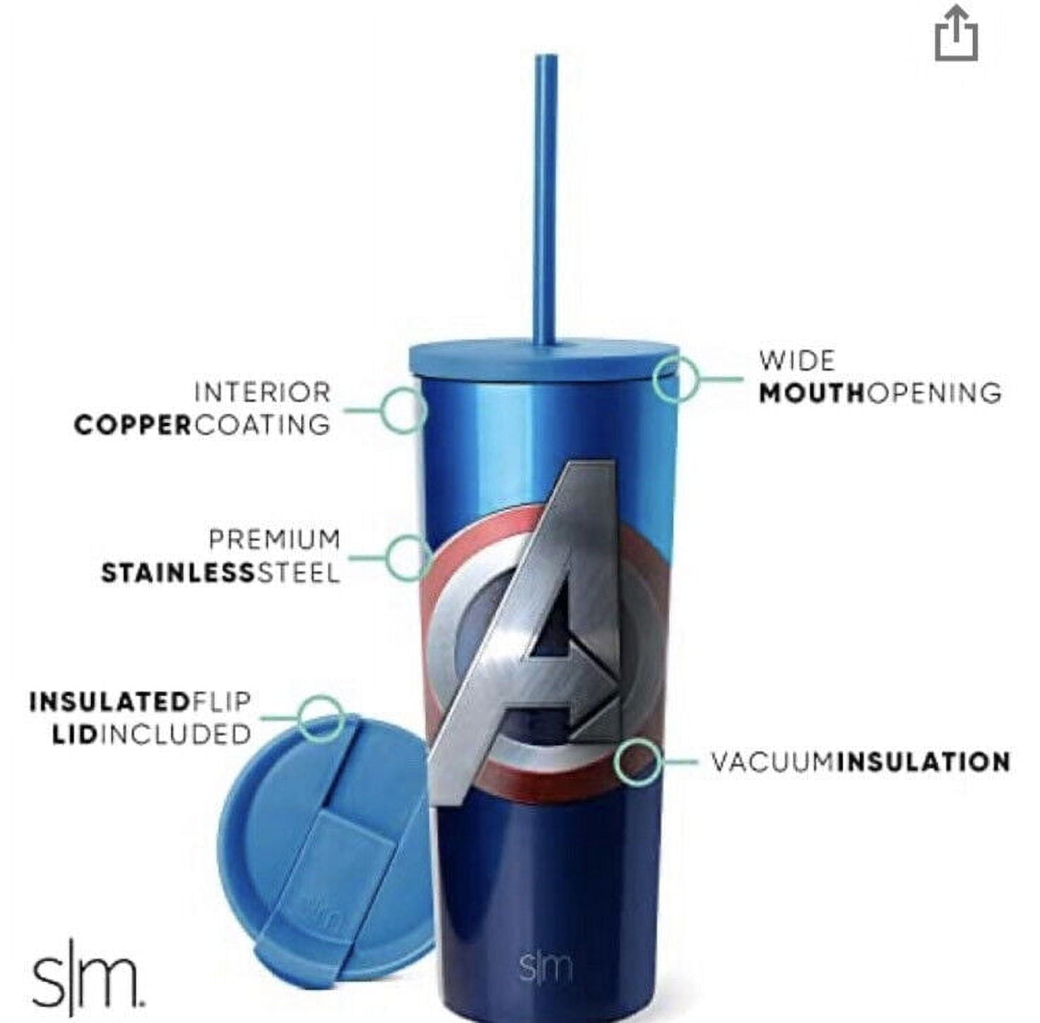 Simple Modern Insulated Avengers Shield 24oz  Tumbler W/Flip Lid and Straw Lid 1Z91