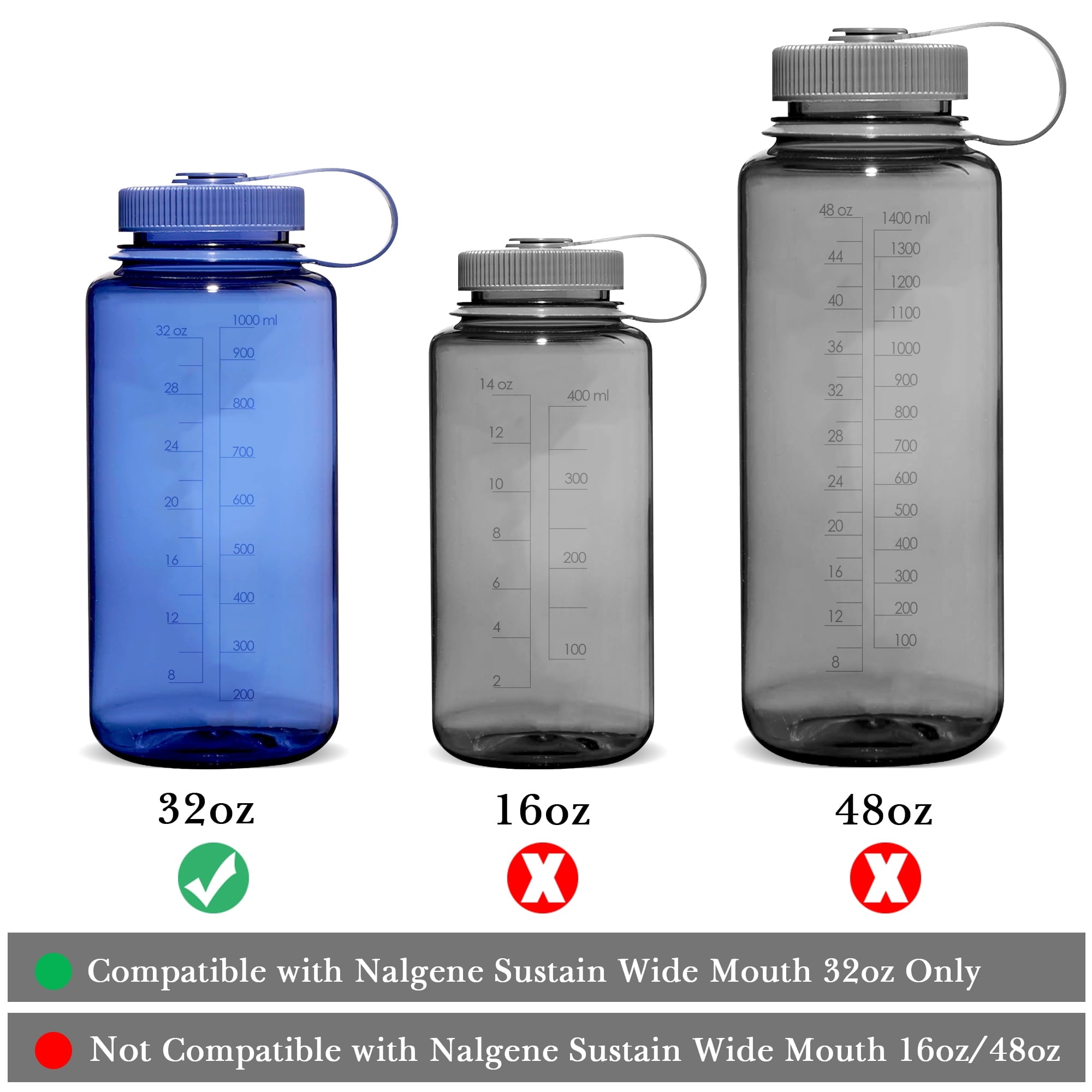 Linkidea 4 Pack Water Bottle Silicone Splashguard Compatible with Nalgene Sustain Wide Mouth 32oz, Anti-Spill Splash Guard for Wide-Necked Bottles with 53mm Opening, Waterbottle Easy Sipper 0K4C