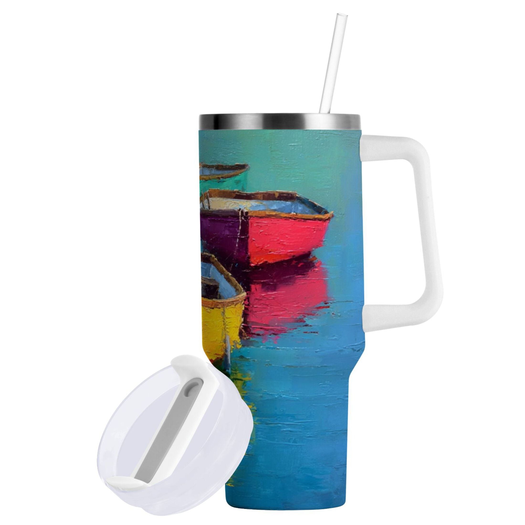 30 oz Insulated Stainless Steel Tumbler Double Wall Stainless Steel Tumbler with 2-Way Drinking Colorful Row Boats UZBY
