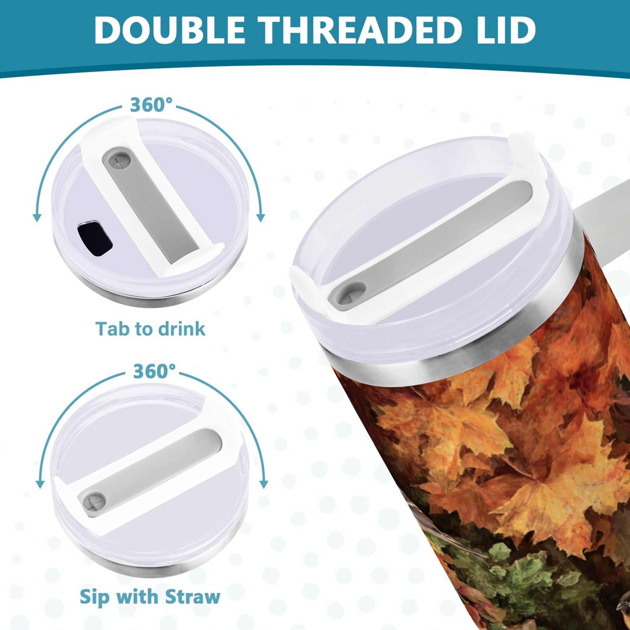 30 oz Insulated Stainless Steel Tumbler Double Wall Stainless Steel Tumbler with 2-Way Drinking Beautiful Fall Scene FW9T