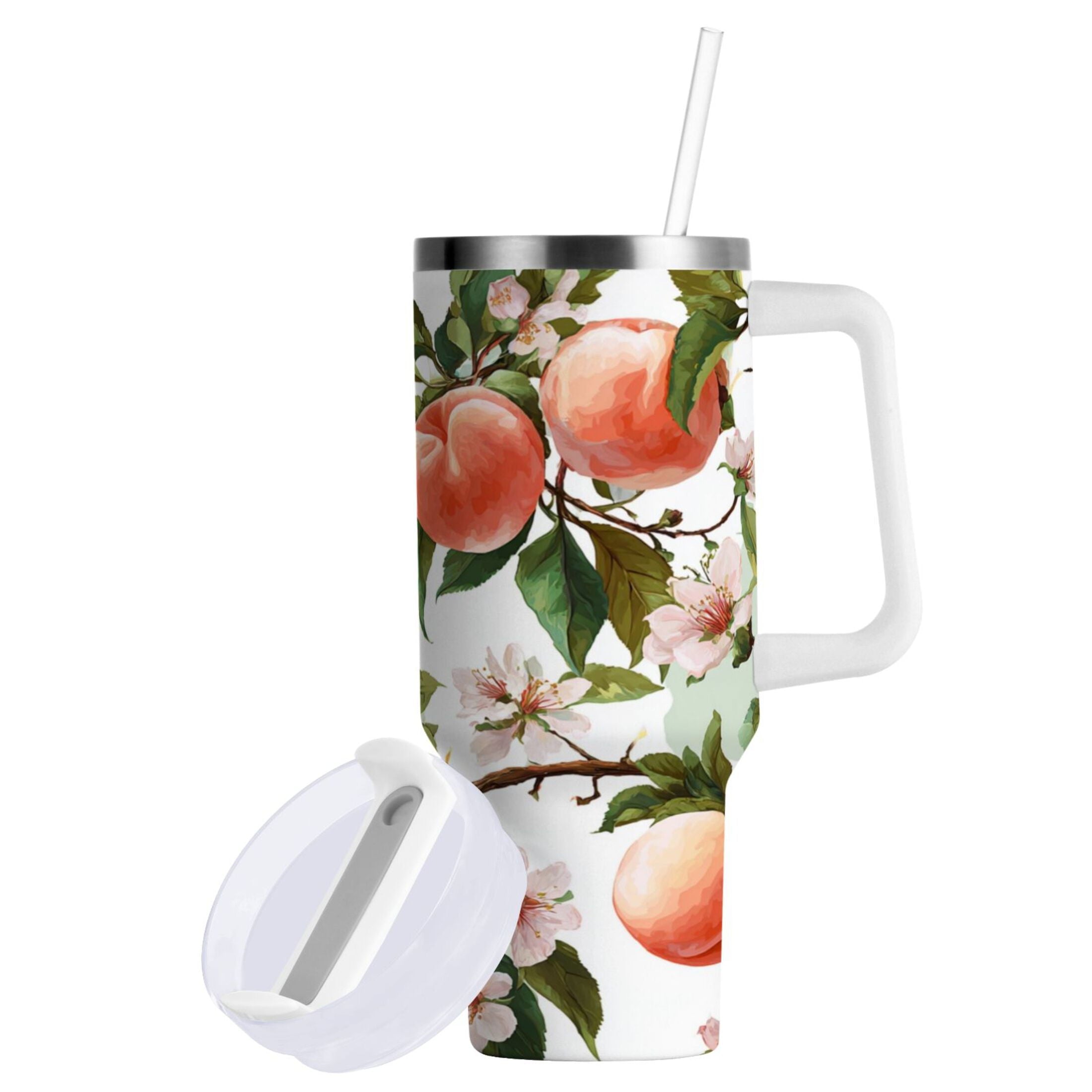 30 oz Insulated Stainless Steel Tumbler Double Wall Stainless Steel Tumbler with 2-Way Drinking Peach Fruit Pattern A2LP