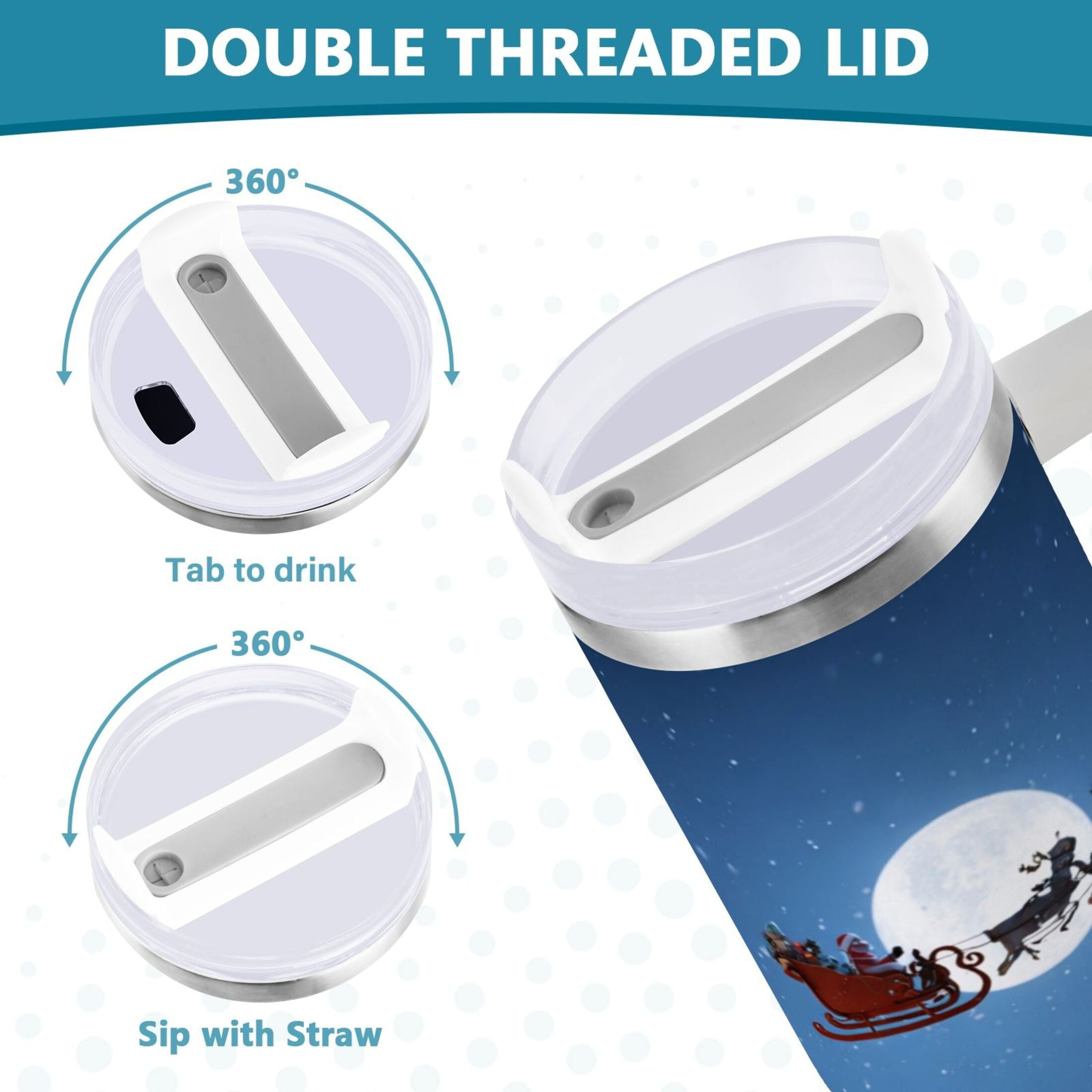 30 oz Insulated Stainless Steel Tumbler Double Wall Stainless Steel Tumbler with 2-Way Drinking Christmas Night Scene C9EV
