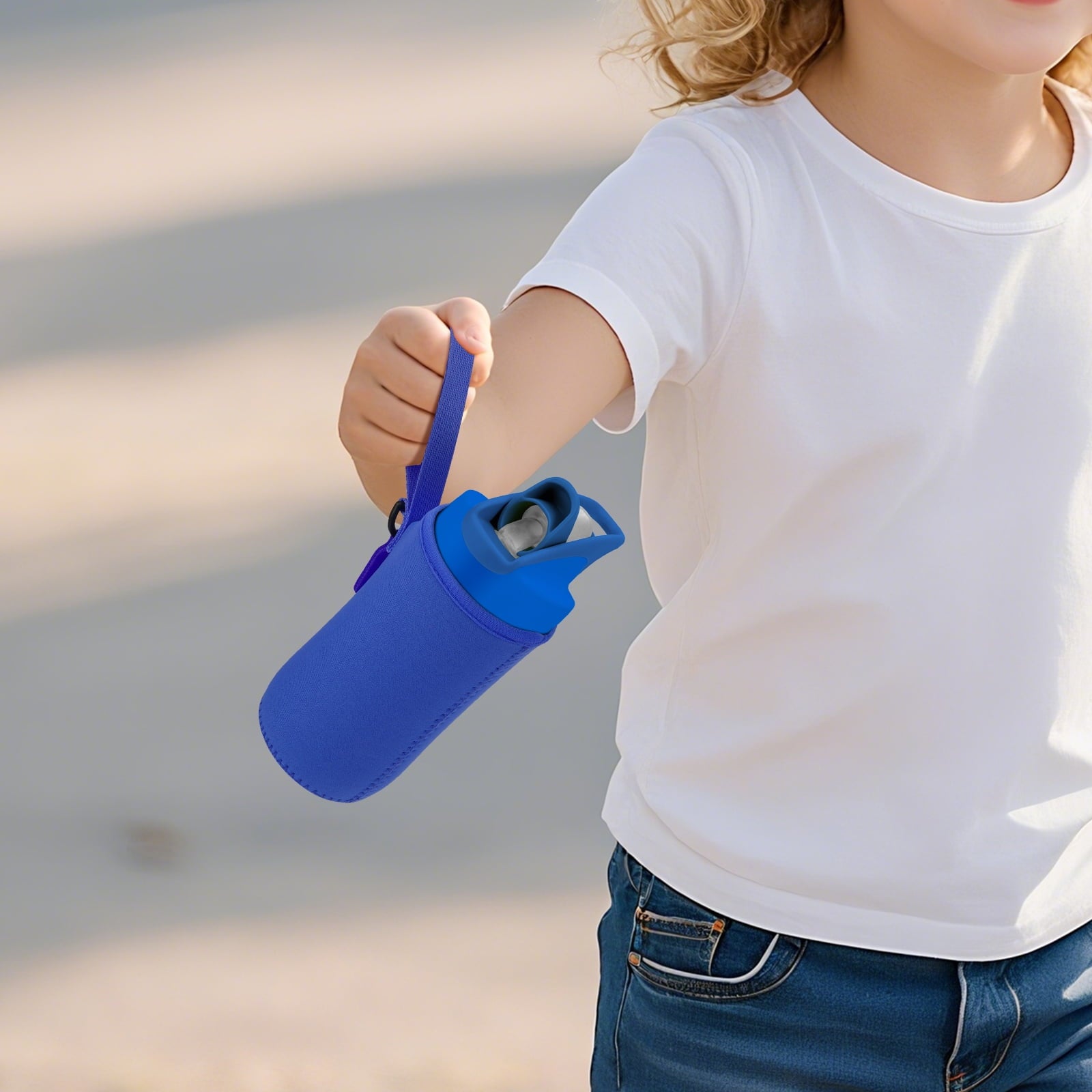 Linkidea Water Bottle Sleeve Compatible with CamelBak Eddy+ Tritan 14oz, Steel 12oz Kids Bottle, Waterbottle Holder Bag with Name Tag, Navy Blue GQSQ