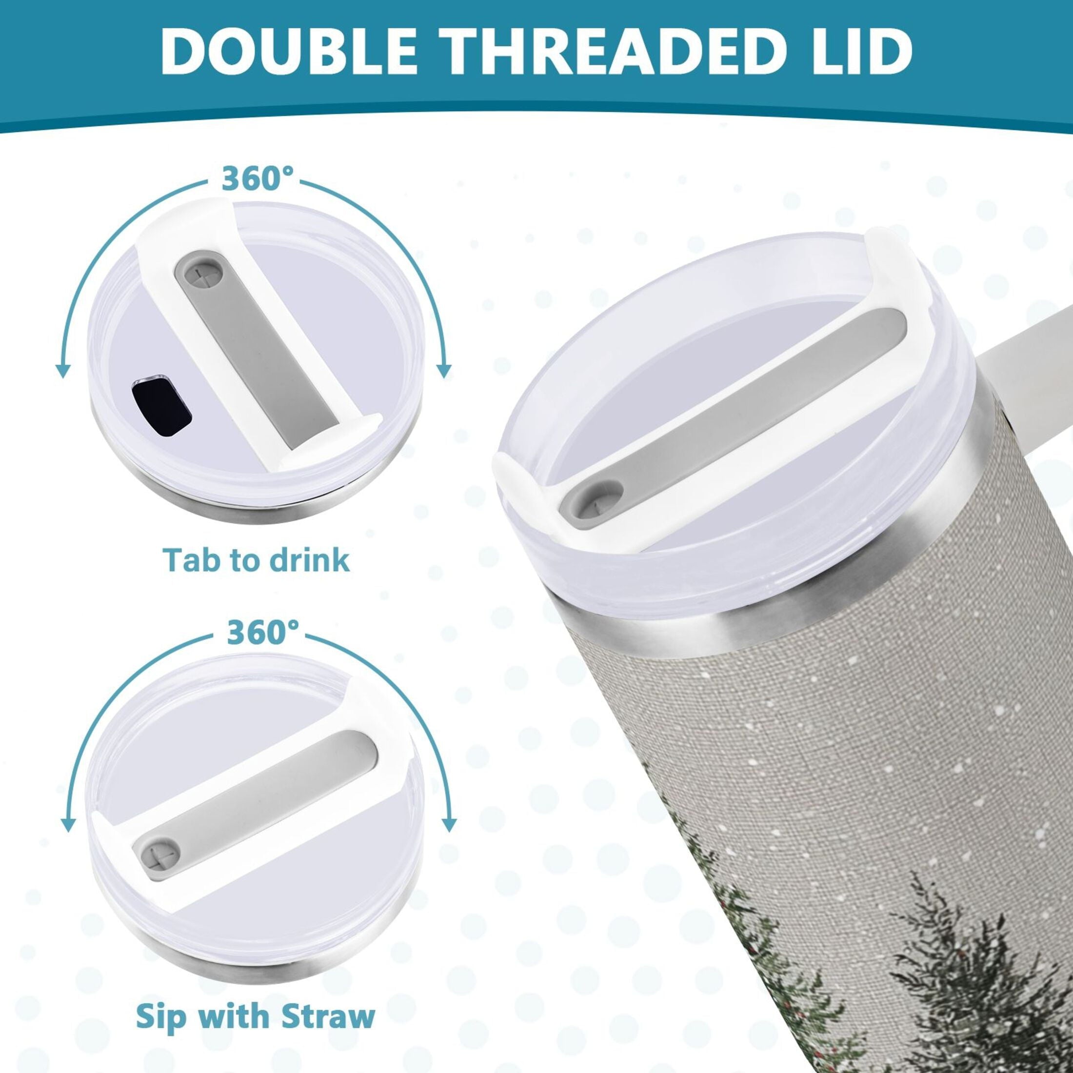 30 oz Insulated Stainless Steel Tumbler Double Wall Stainless Steel Tumbler with 2-Way Drinking Christmas Deer and Snowmen W1S6