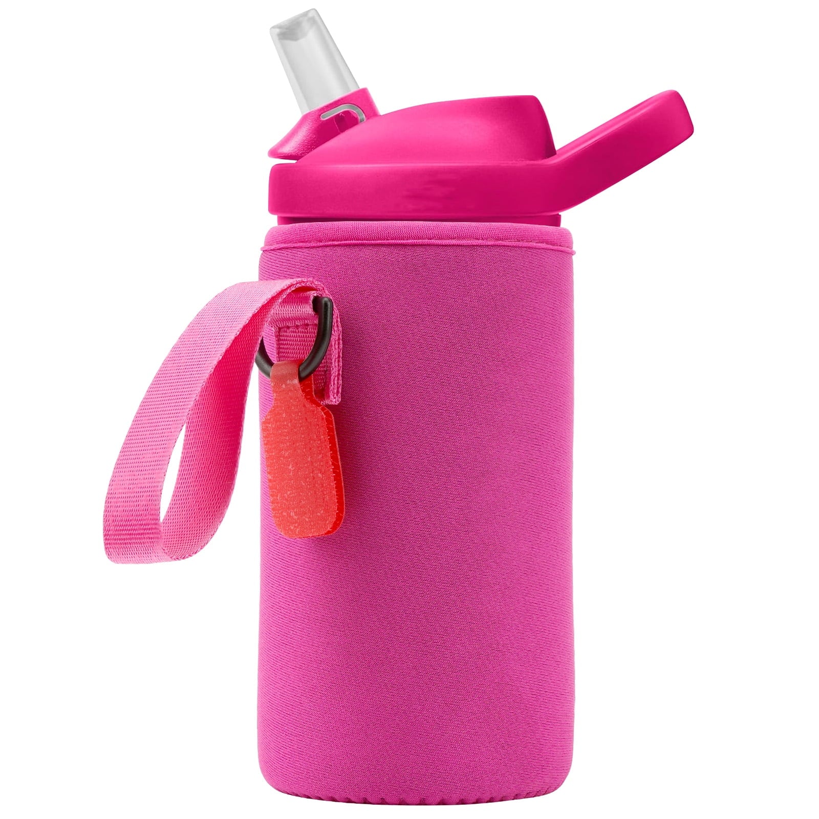Linkidea Water Bottle Sleeve Compatible with CamelBak Eddy+ Tritan 14oz, Steel 12oz Kids Bottle, Waterbottle Holder Bag with Name Tag, Rose Red 3RVJ