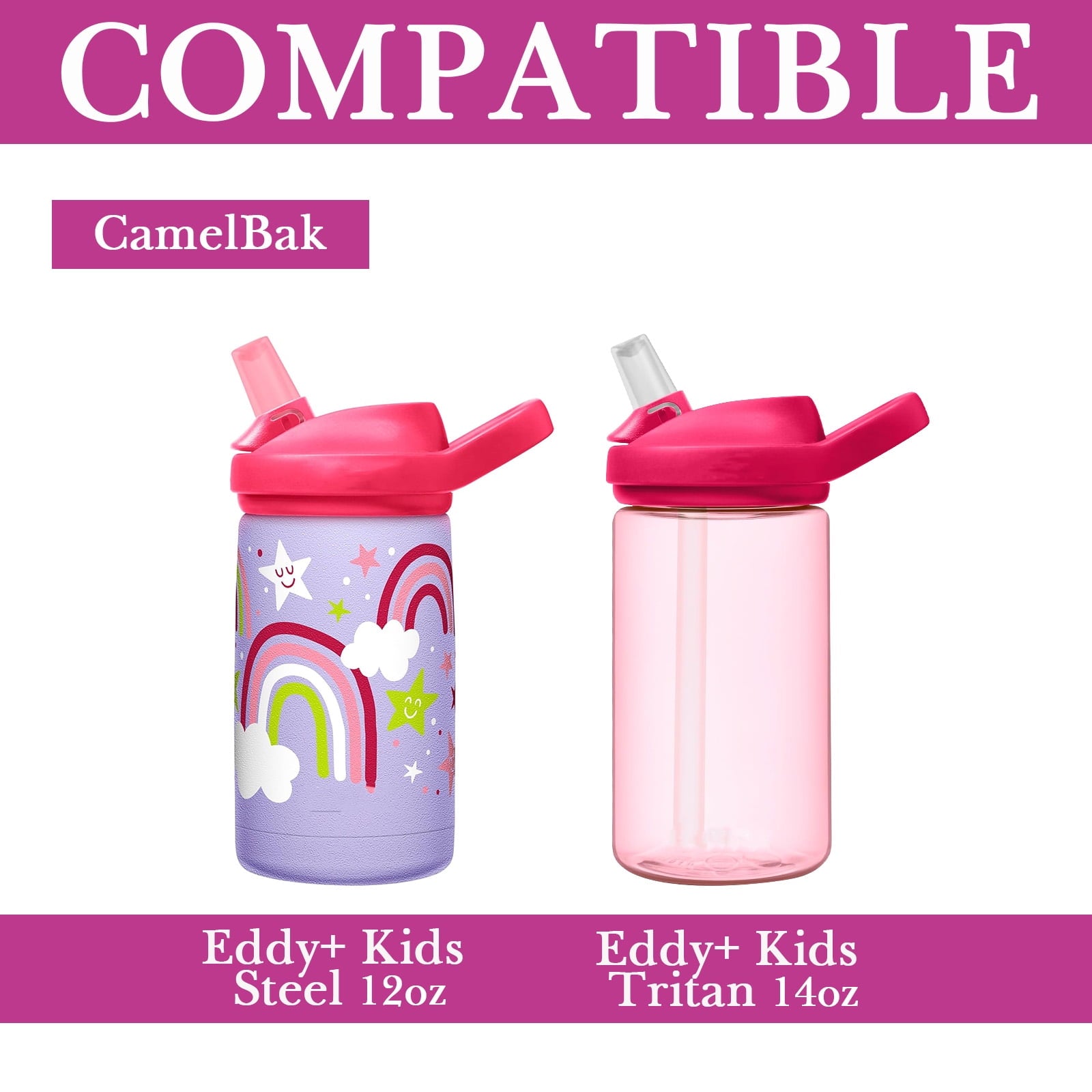 Linkidea Water Bottle Sleeve Compatible with CamelBak Eddy+ Tritan 14oz, Steel 12oz Kids Bottle, Waterbottle Holder Bag with Name Tag, Rose Red 3RVJ
