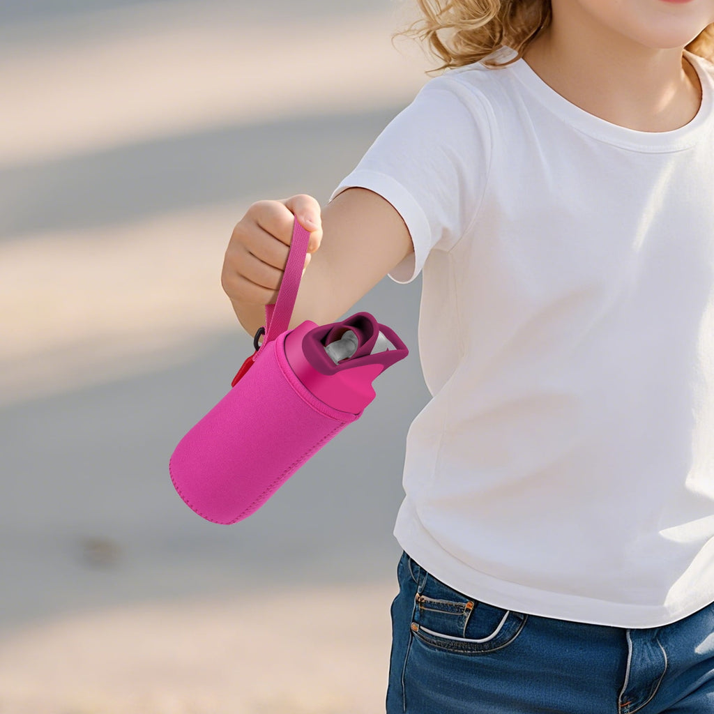 Linkidea Water Bottle Sleeve Compatible with CamelBak Eddy+ Tritan 14oz, Steel 12oz Kids Bottle, Waterbottle Holder Bag with Name Tag, Rose Red 3RVJ