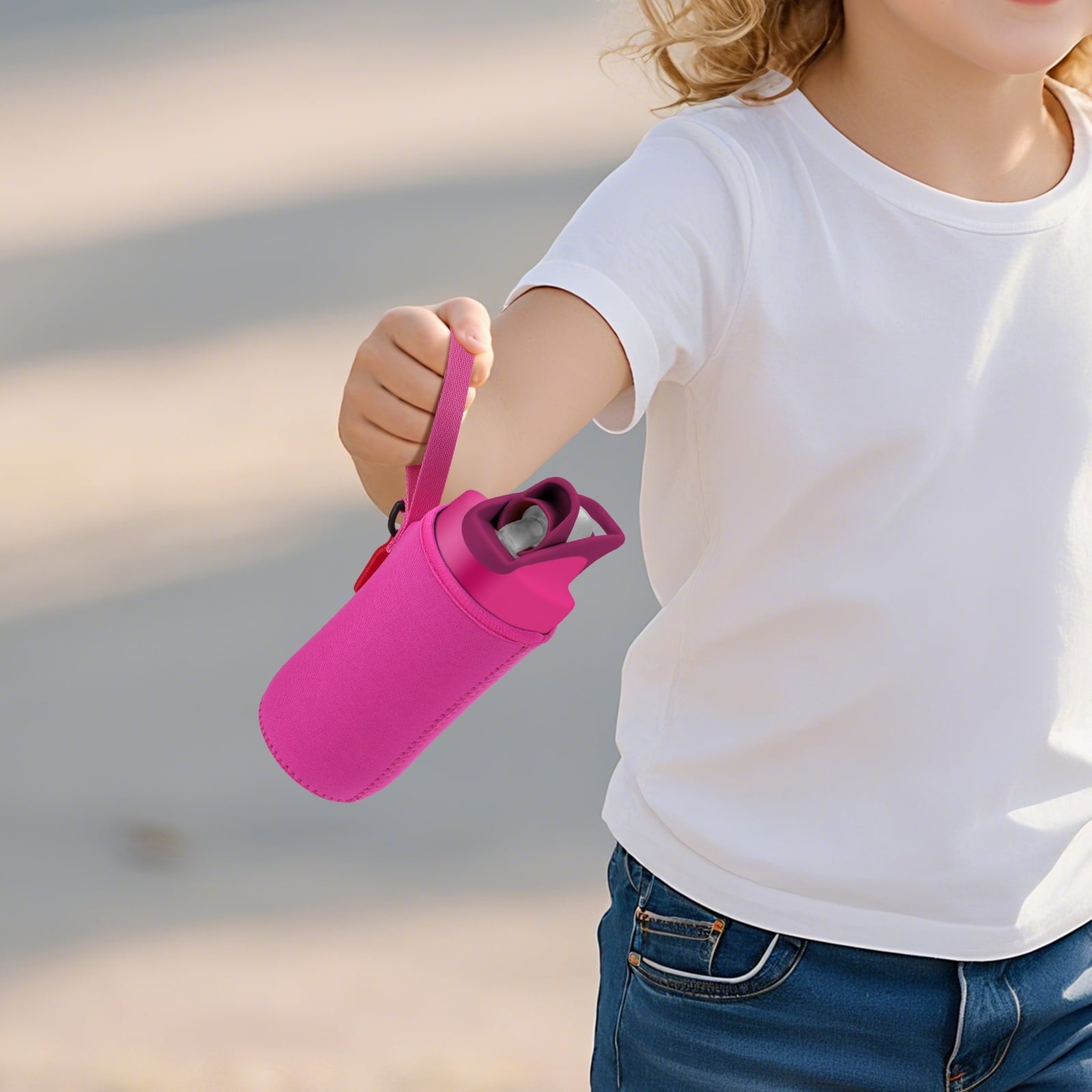 Linkidea Water Bottle Sleeve Compatible with CamelBak Eddy+ Tritan 14oz, Steel 12oz Kids Bottle, Waterbottle Holder Bag with Name Tag, Rose Red 3RVJ