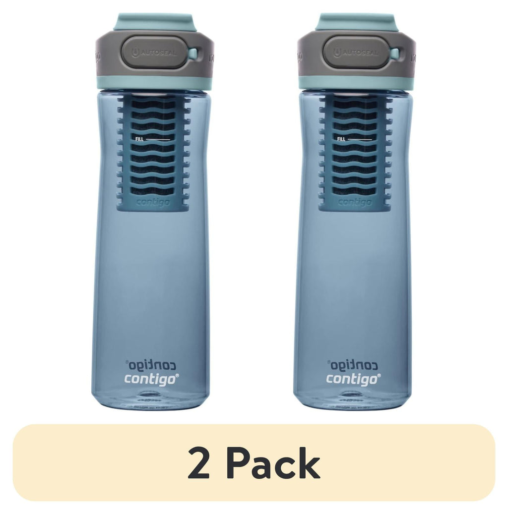 (2 pack) Contigo Clybourn Plastic FreeFlow Filter Water Bottle with AUTOSEAL Lid 24 oz., Dark Ice, with Replacable Filter DN1H