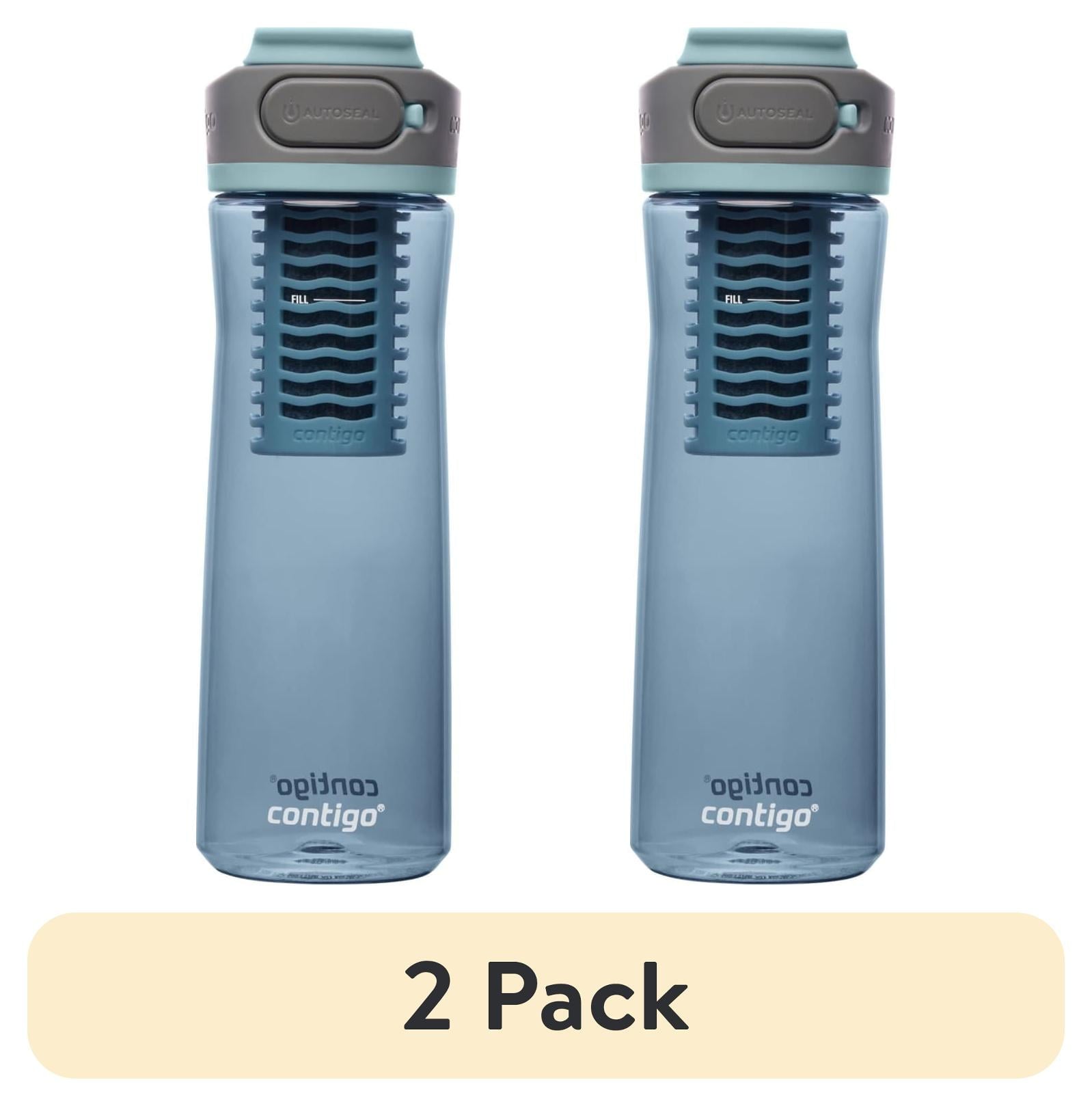 (2 pack) Contigo Clybourn Plastic FreeFlow Filter Water Bottle with AUTOSEAL Lid 24 oz., Dark Ice, with Replacable Filter DN1H