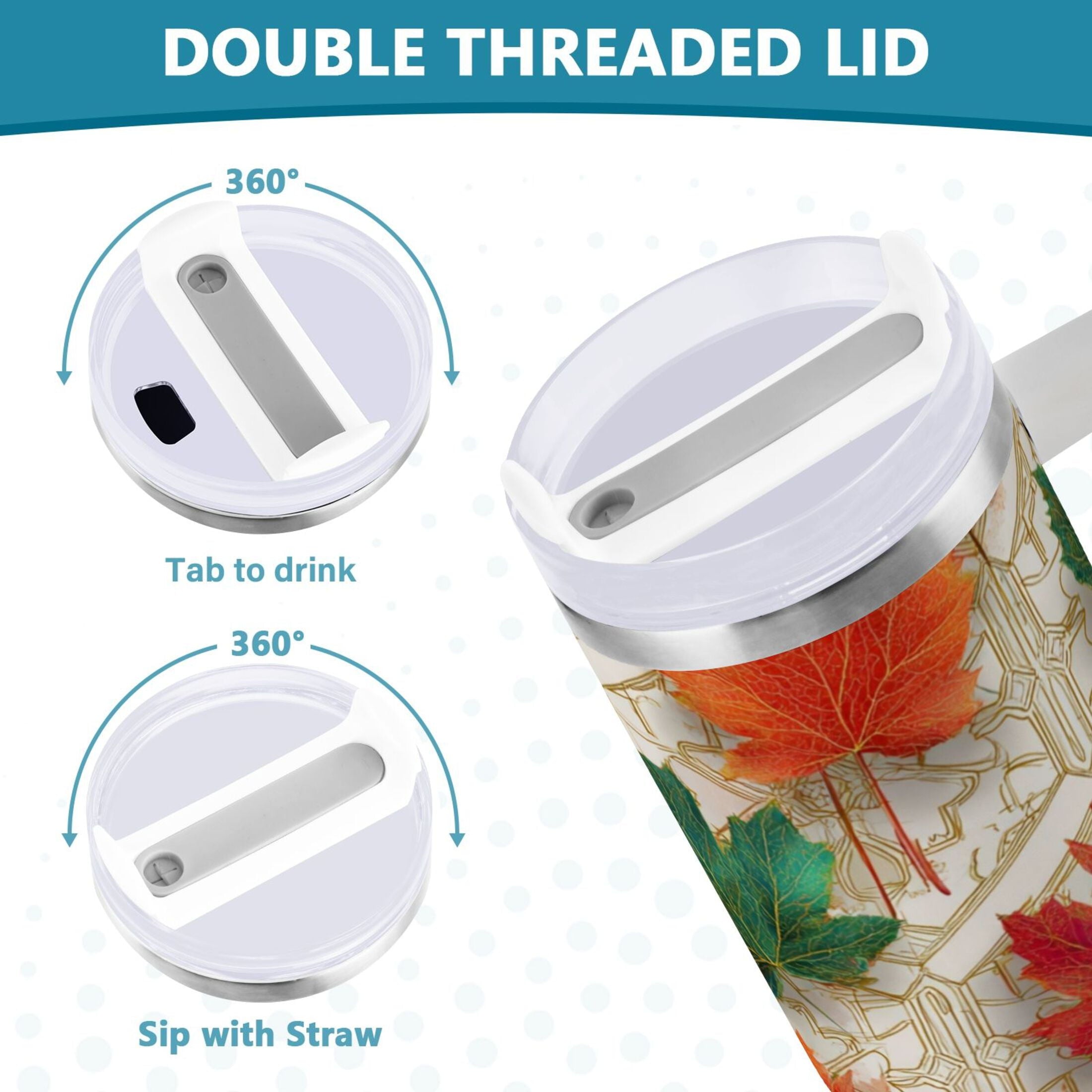 30 oz Insulated Stainless Steel Tumbler Double Wall Stainless Steel Tumbler with 2-Way Drinking Green and Red Maple Leaves QXN7