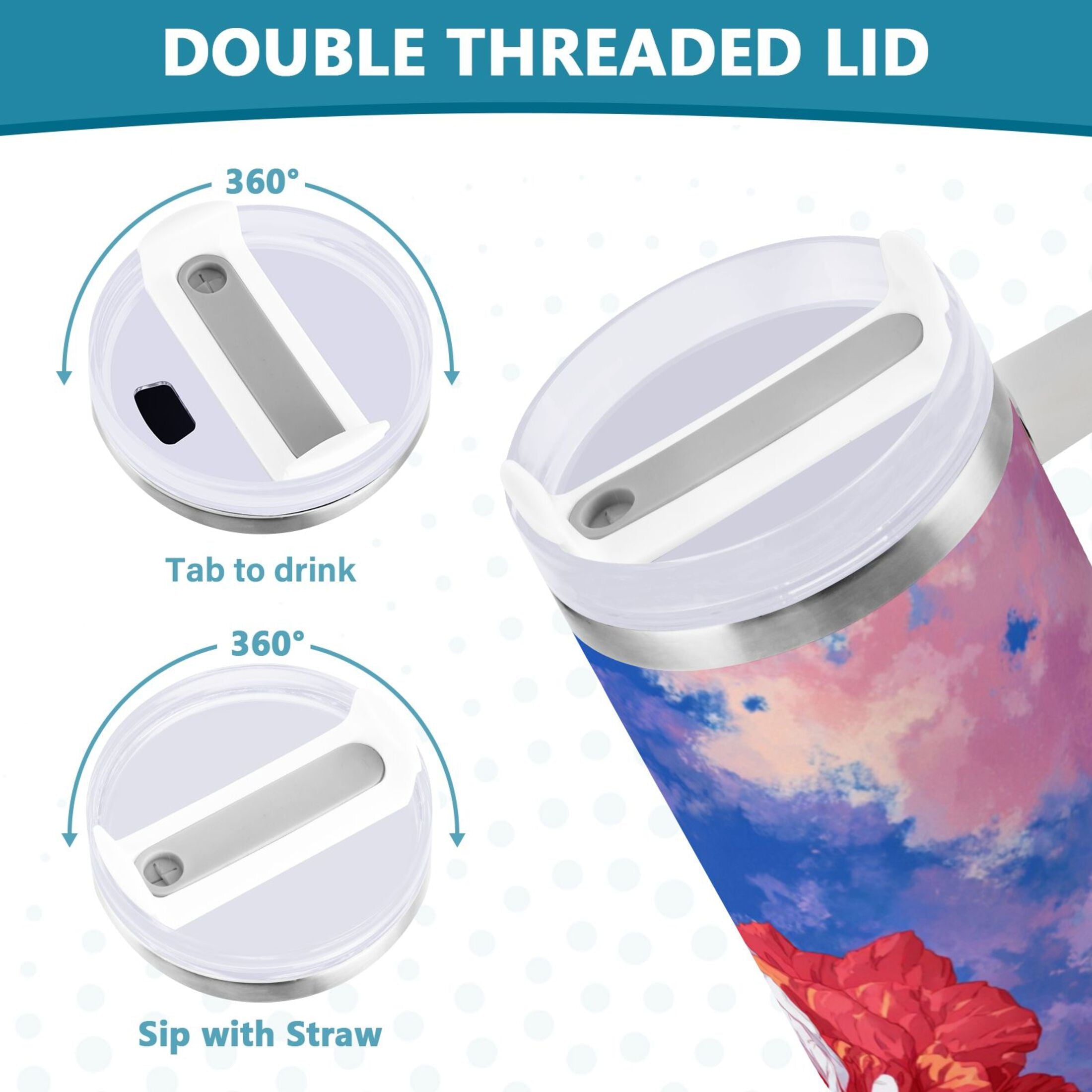 30 oz Insulated Stainless Steel Tumbler Double Wall Stainless Steel Tumbler with 2-Way Drinking Rose with Flag Pattern BF3O