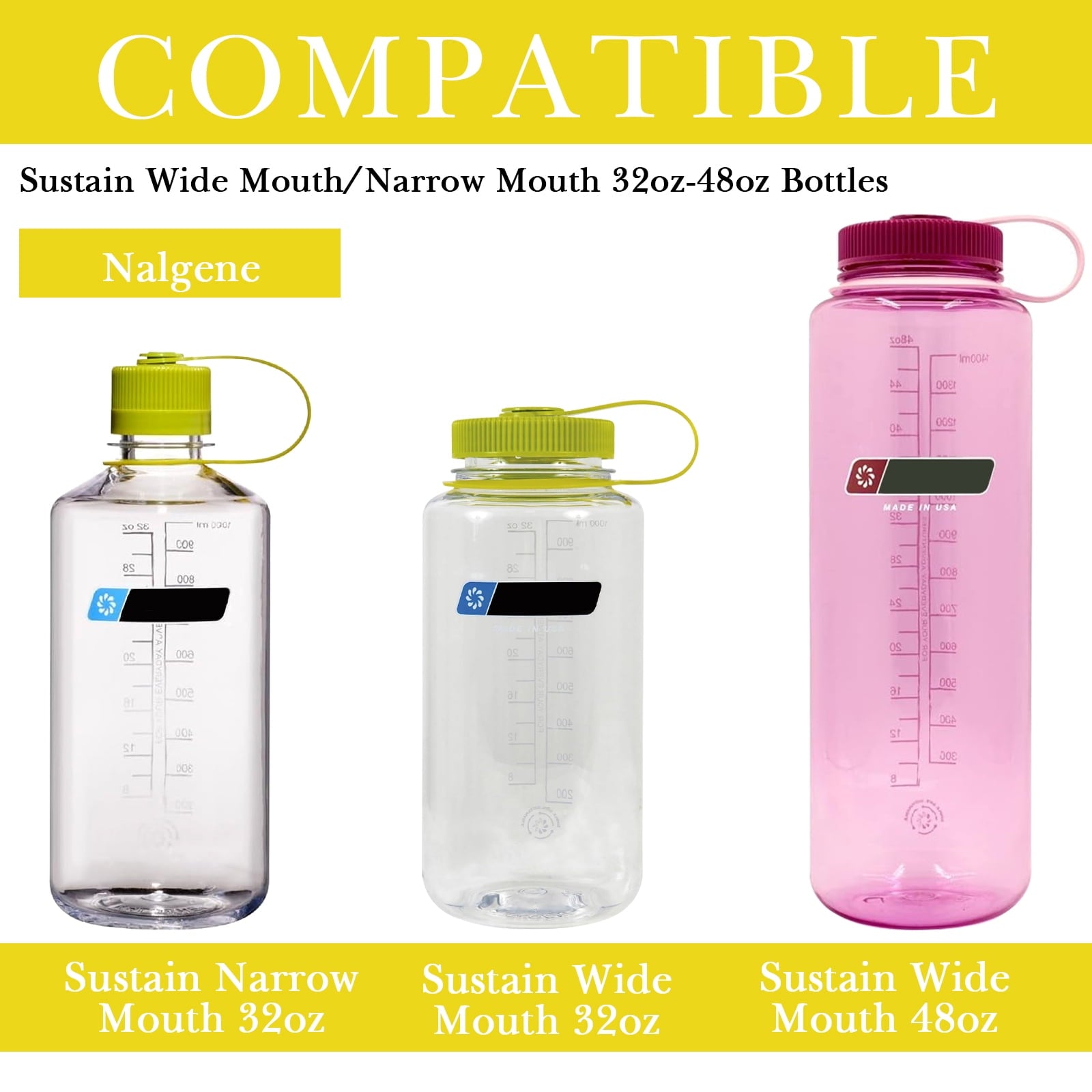 Linkidea 2 Pack Water Bottle Boot Compatible with Nalgene Sustain Wide Mouth 32oz/48oz, Narrow Mouth 32oz, Silicone Anti-Slip Bottle Bottom Bumper Protector (Yellow) KLCR