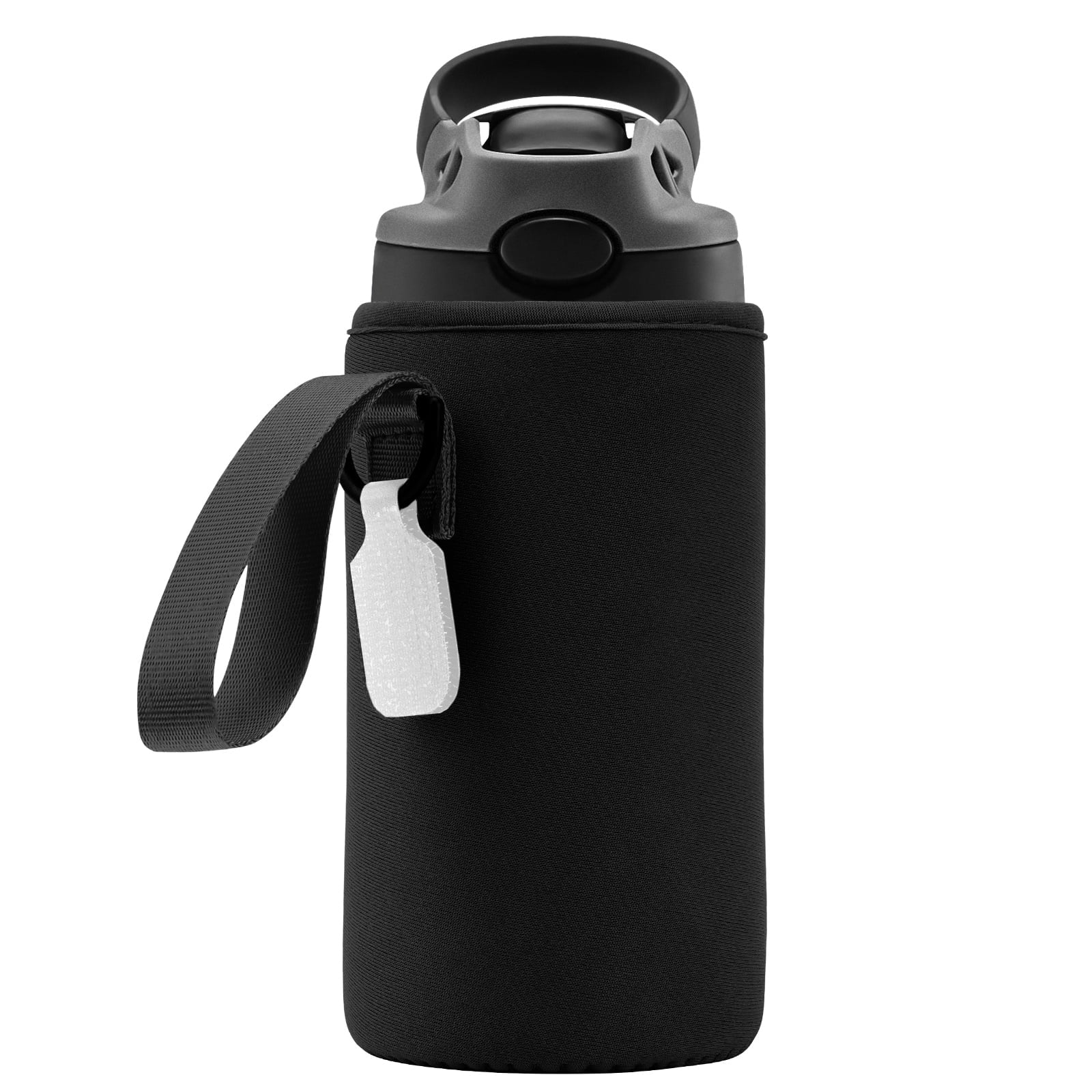 Linkidea Water Bottle Sleeve Compatible with Contigo Aubrey Tritan 14oz, Steel 13oz Kids Bottle, Waterbottle Holder Bag with Name Tag, Black MP1B