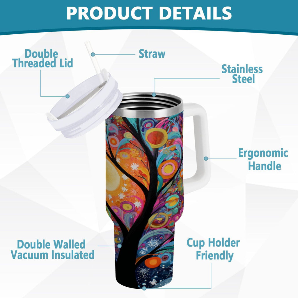 30 oz Insulated Stainless Steel Tumbler Double Wall Stainless Steel Tumbler with 2-Way Drinking Beautiful Abstract Tree Painting 2XBU
