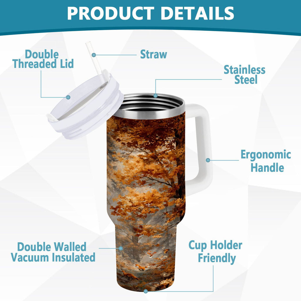 30 oz Insulated Stainless Steel Tumbler Double Wall Stainless Steel Tumbler with 2-Way Drinking Beautiful Autumn Forest PS6I