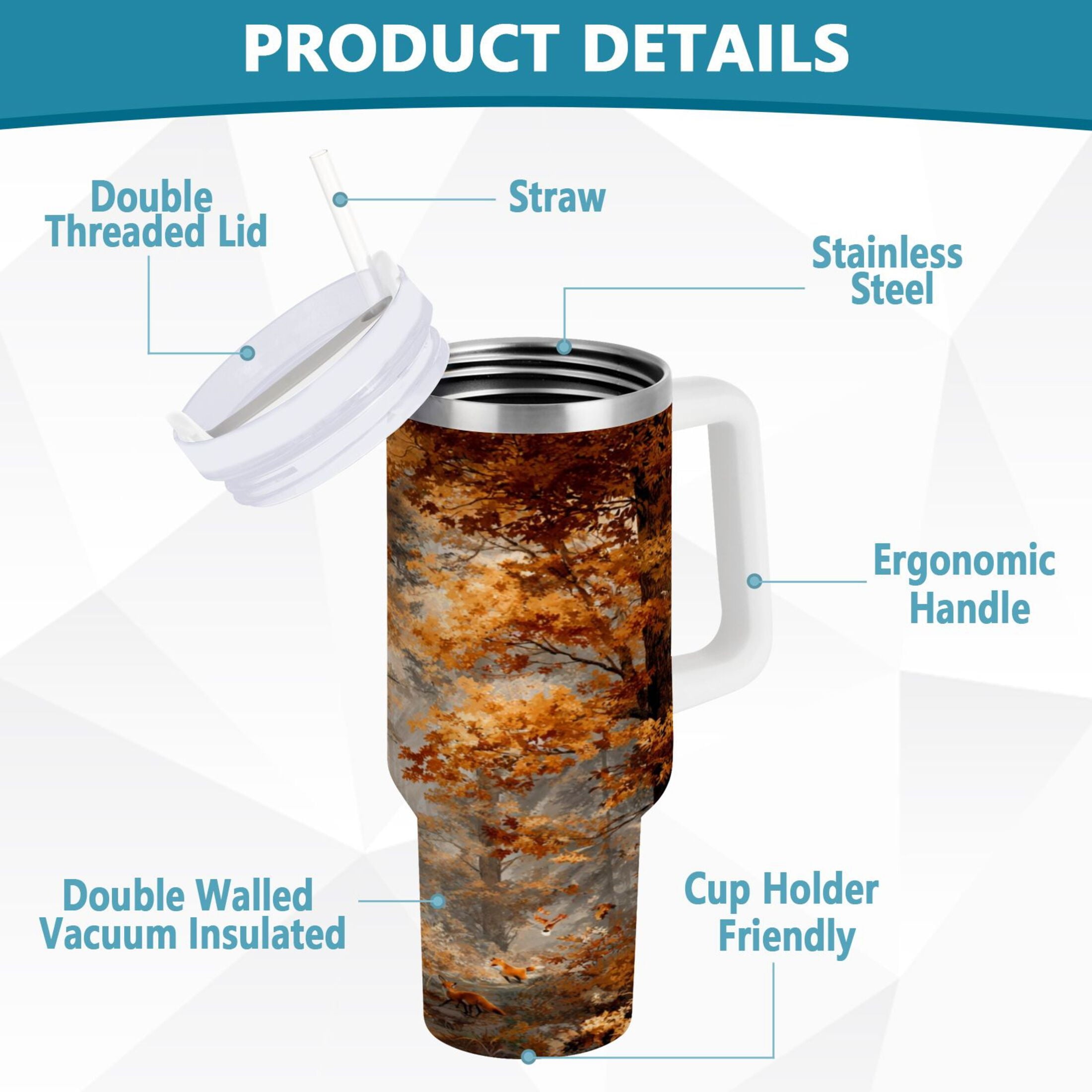 30 oz Insulated Stainless Steel Tumbler Double Wall Stainless Steel Tumbler with 2-Way Drinking Beautiful Autumn Forest PS6I