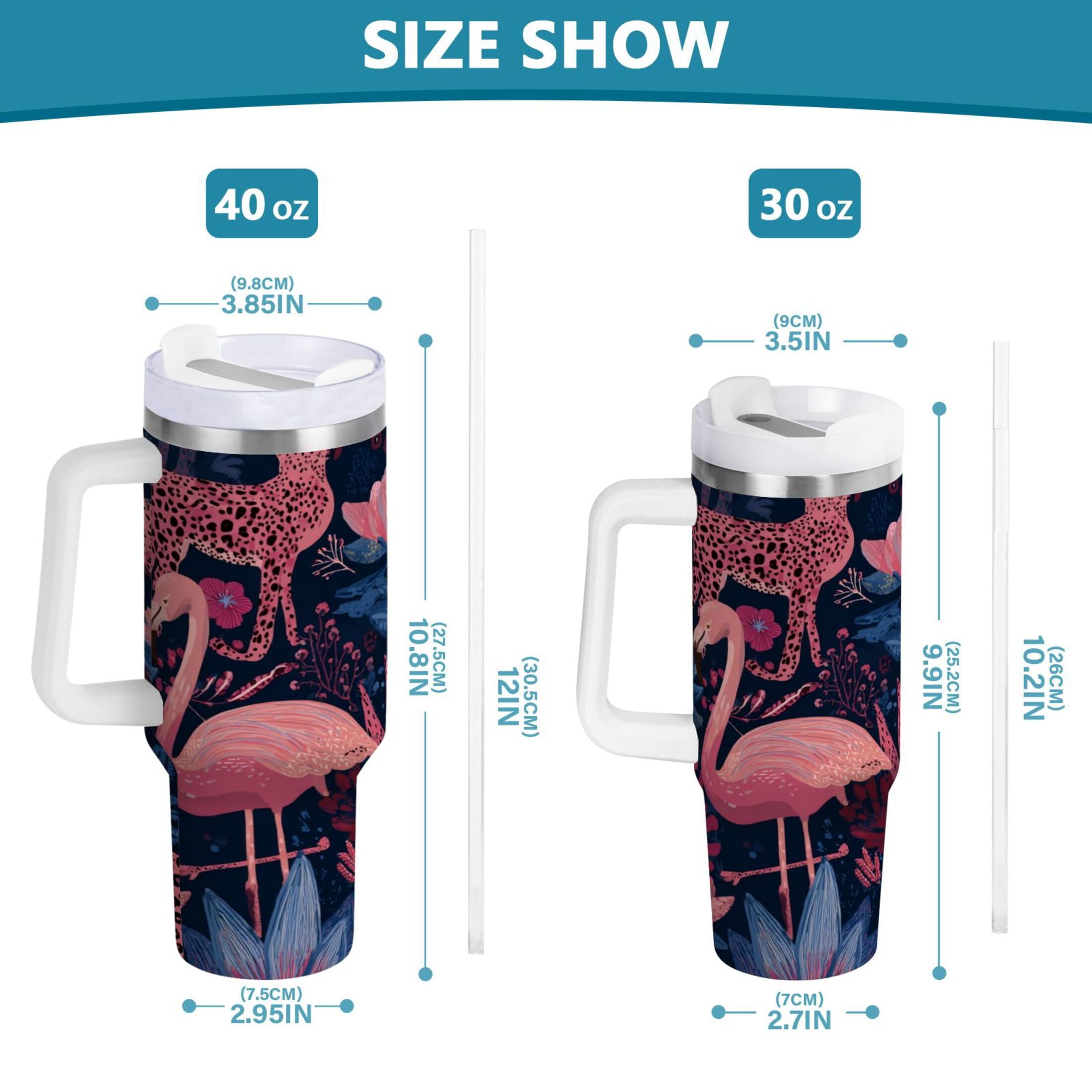 30 oz Insulated Stainless Steel Tumbler Double Wall Stainless Steel Tumbler with 2-Way Drinking Flamingos and Leopard Print 2NIH