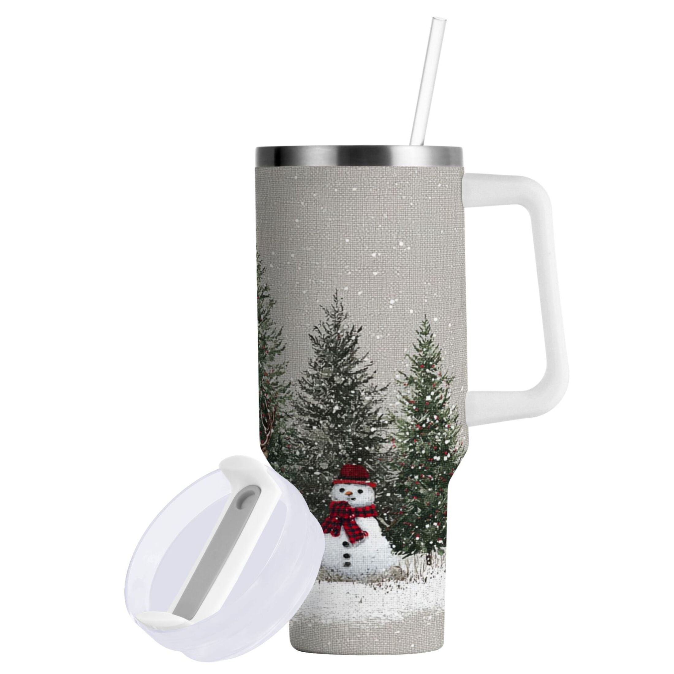 30 oz Insulated Stainless Steel Tumbler Double Wall Stainless Steel Tumbler with 2-Way Drinking Christmas Deer and Snowmen W1S6