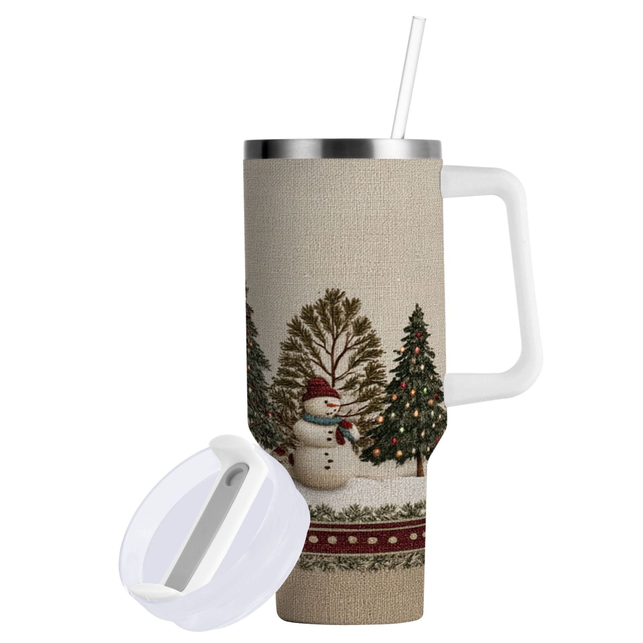 30 oz Insulated Stainless Steel Tumbler Double Wall Stainless Steel Tumbler with 2-Way Drinking Snowmen and Deer in The Forest NVMR