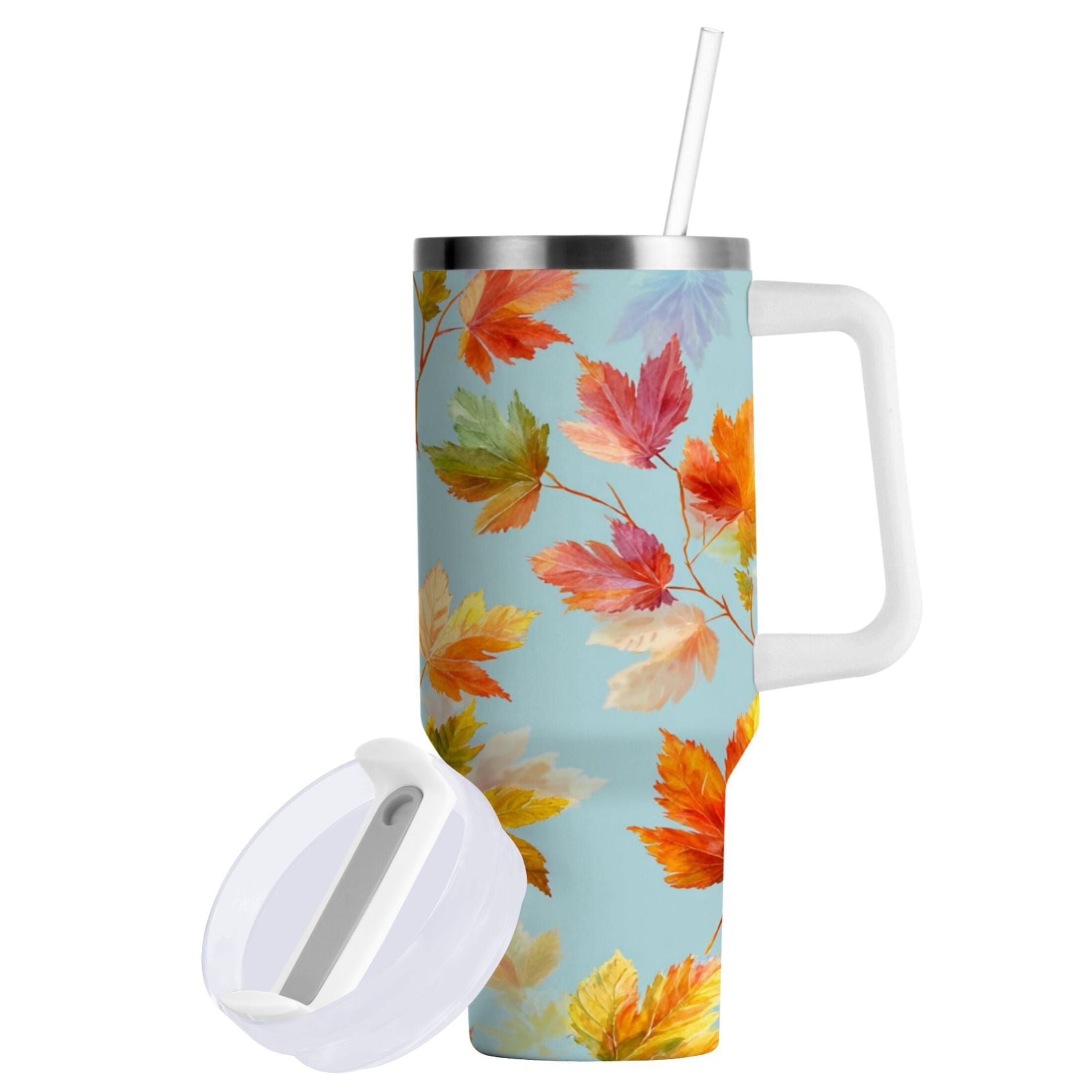 30 oz Insulated Stainless Steel Tumbler Double Wall Stainless Steel Tumbler with 2-Way Drinking Colorful Autumn Maple Leaves MADH