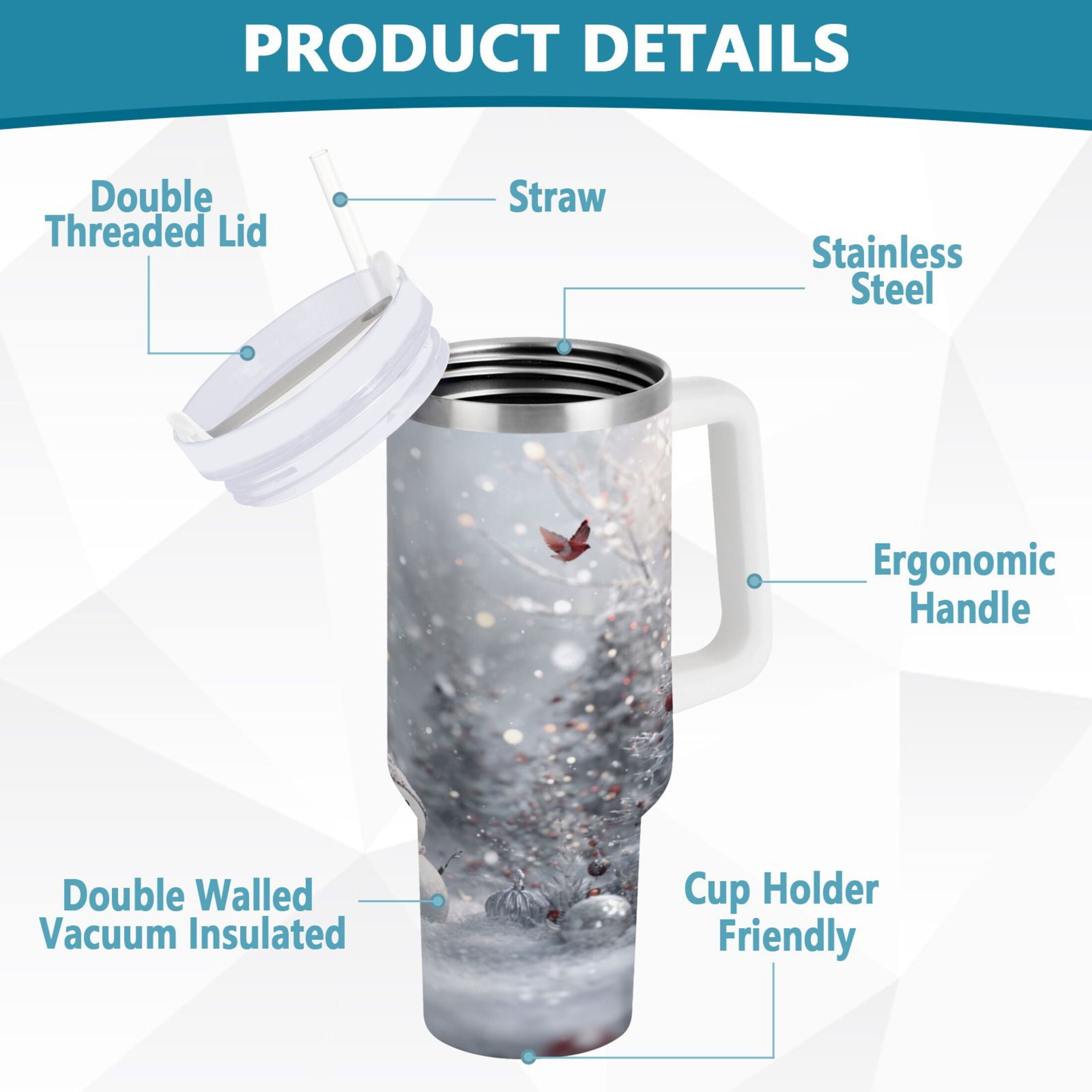 30 oz Insulated Stainless Steel Tumbler Double Wall Stainless Steel Tumbler with 2-Way Drinking Snowy Winter Landscape VUO8