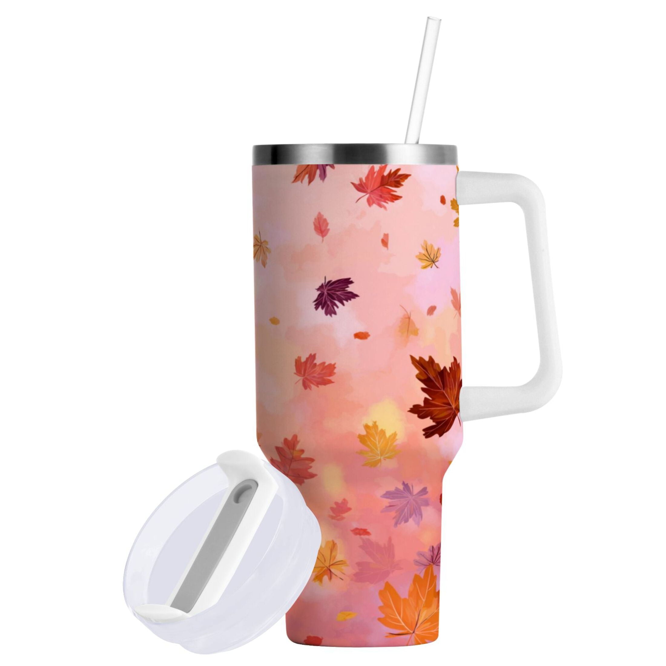 30 oz Insulated Stainless Steel Tumbler Double Wall Stainless Steel Tumbler with 2-Way Drinking Autumn Leaves Falling IOW4