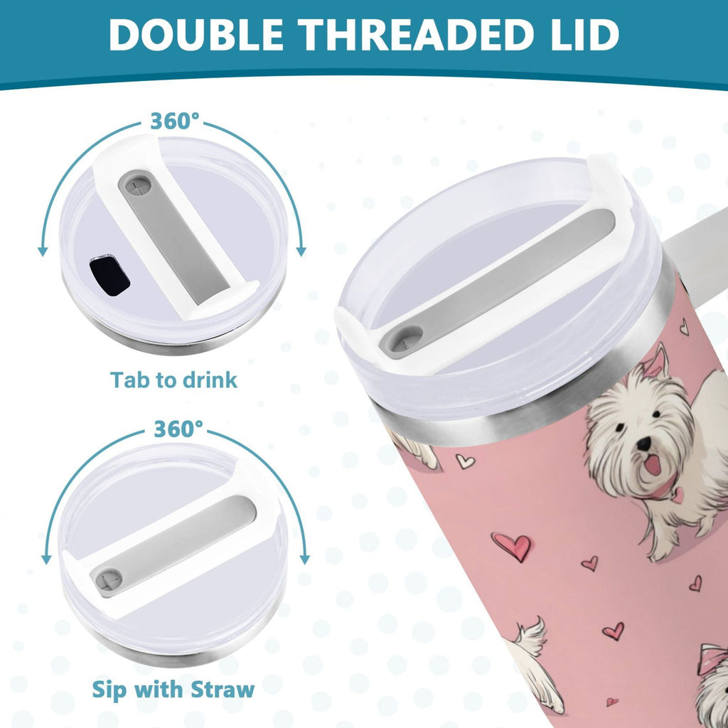 30 oz Insulated Stainless Steel Tumbler Double Wall Stainless Steel Tumbler with 2-Way Drinking Dogs Wearing Bows GEU1